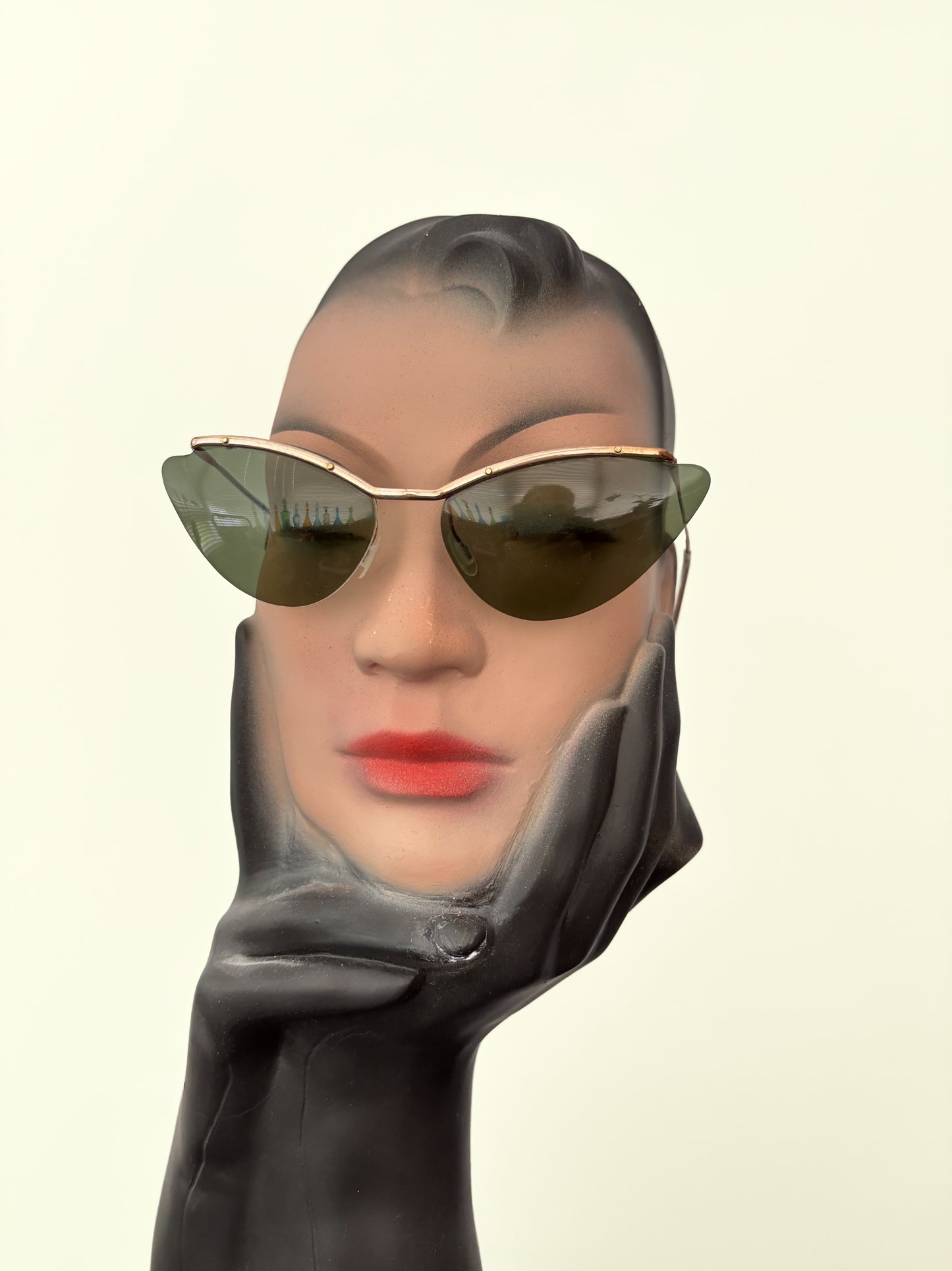 1950s Samco Gold Metal Wide Cat Eye Sunglasses