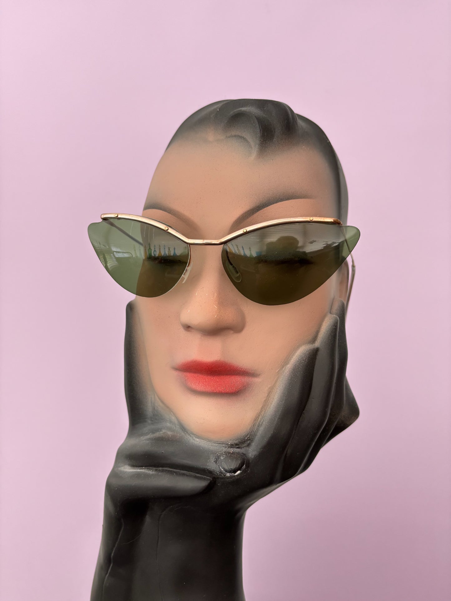 1950s Samco Gold Metal Wide Cat Eye Sunglasses