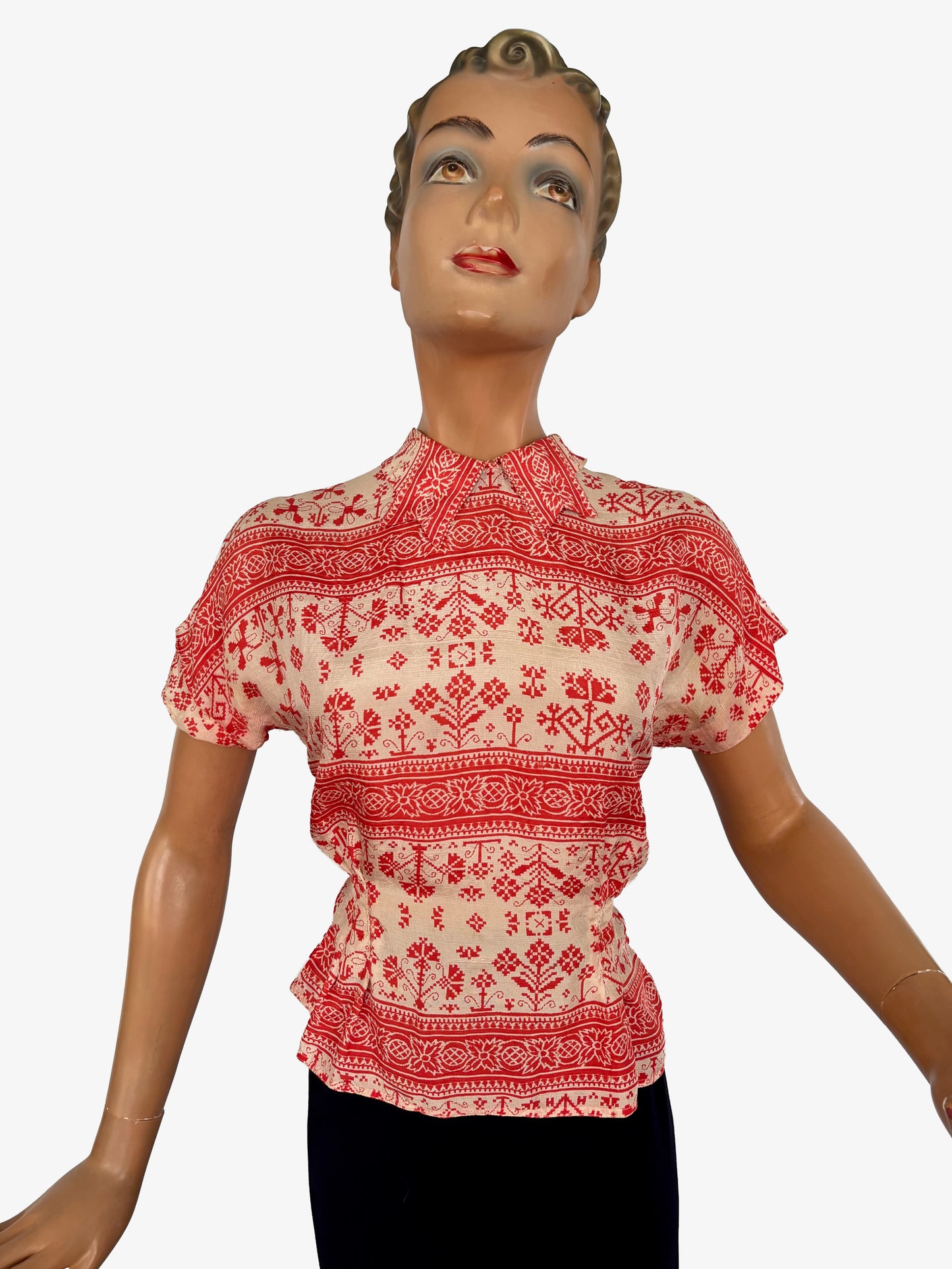 1930s Malbe Silk Blouse with Double Pointed Collar | S