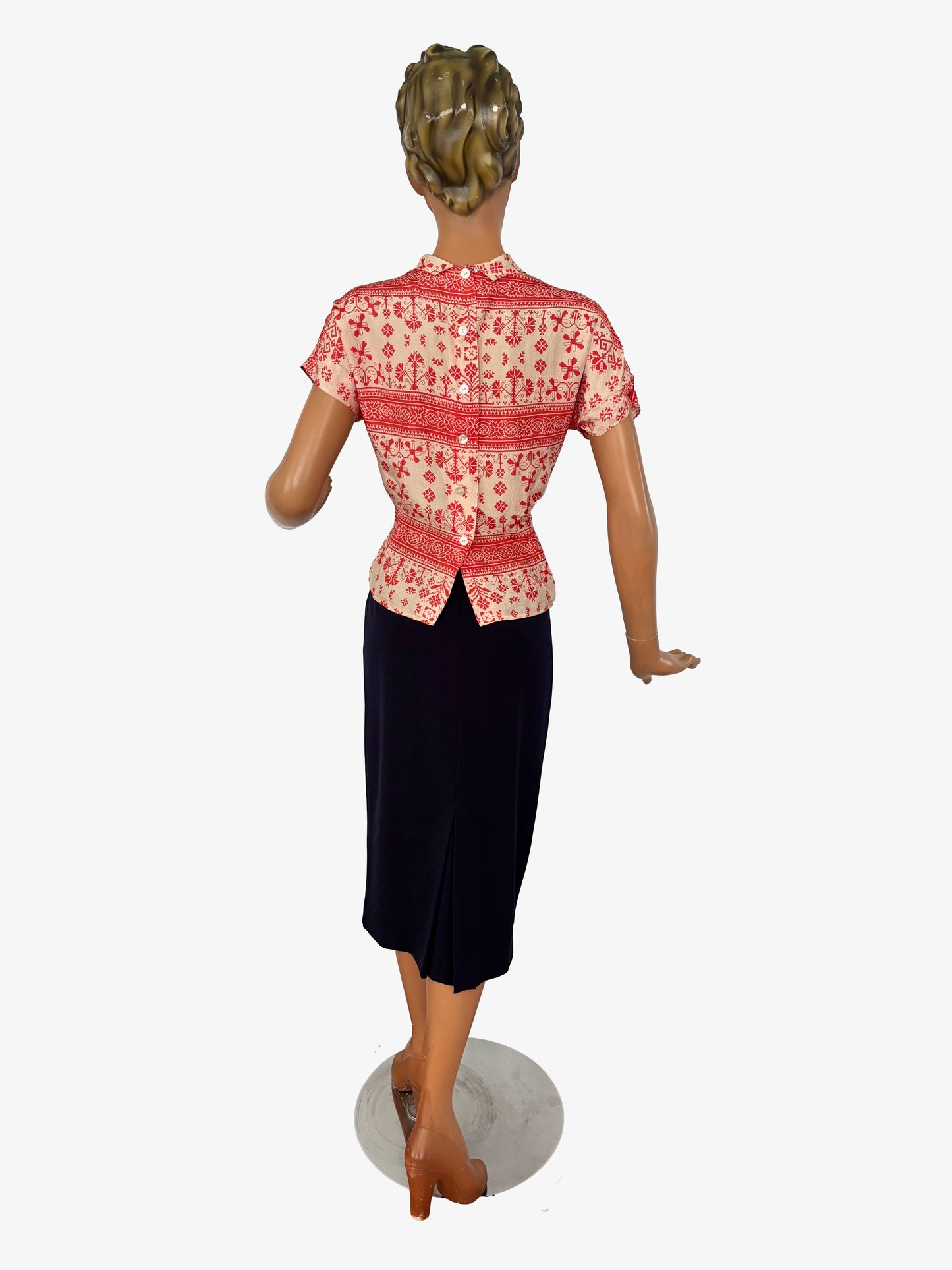 1930s Malbe Silk Blouse with Double Pointed Collar | S