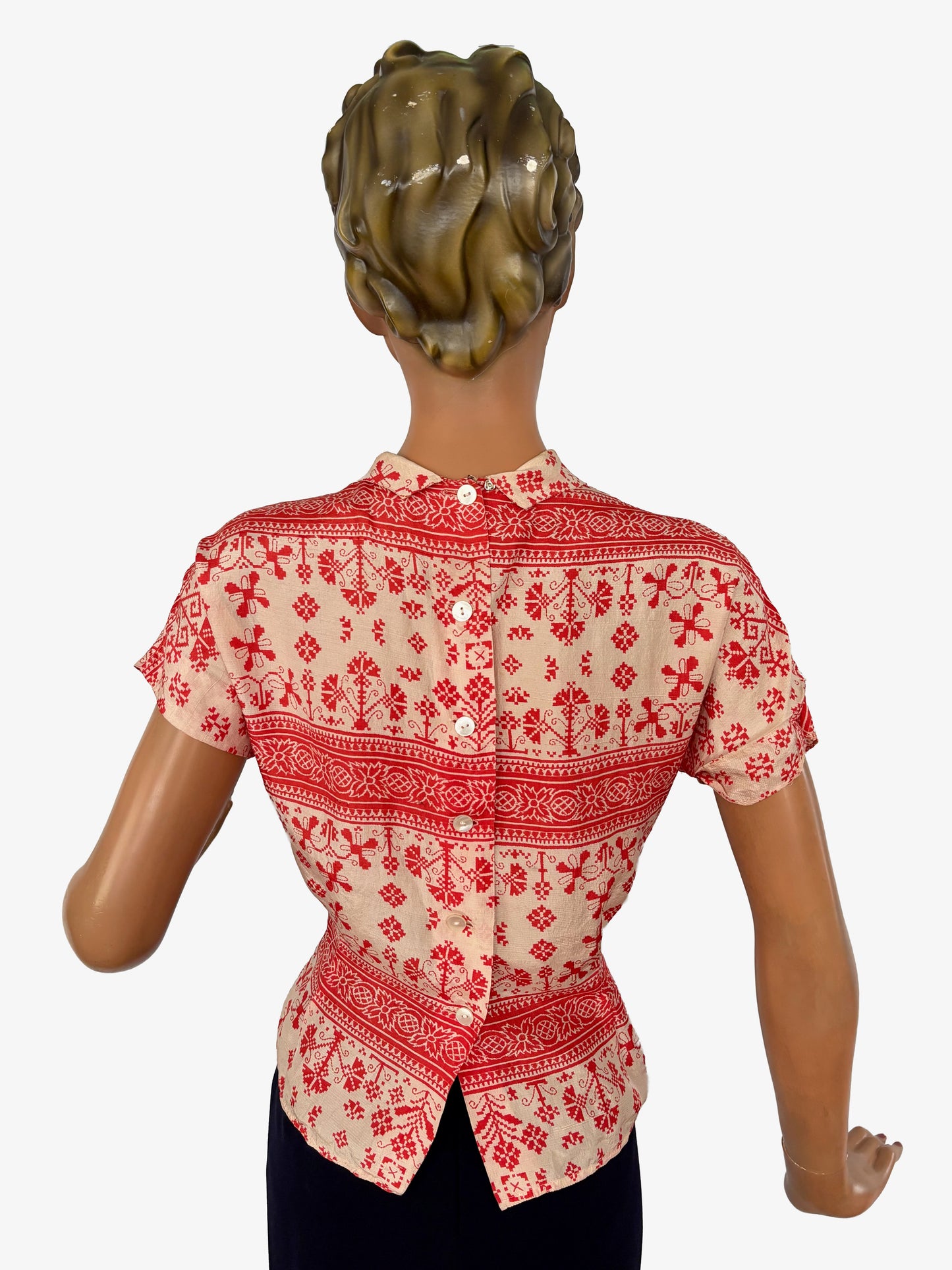 1930s Malbe Silk Blouse with Double Pointed Collar | S