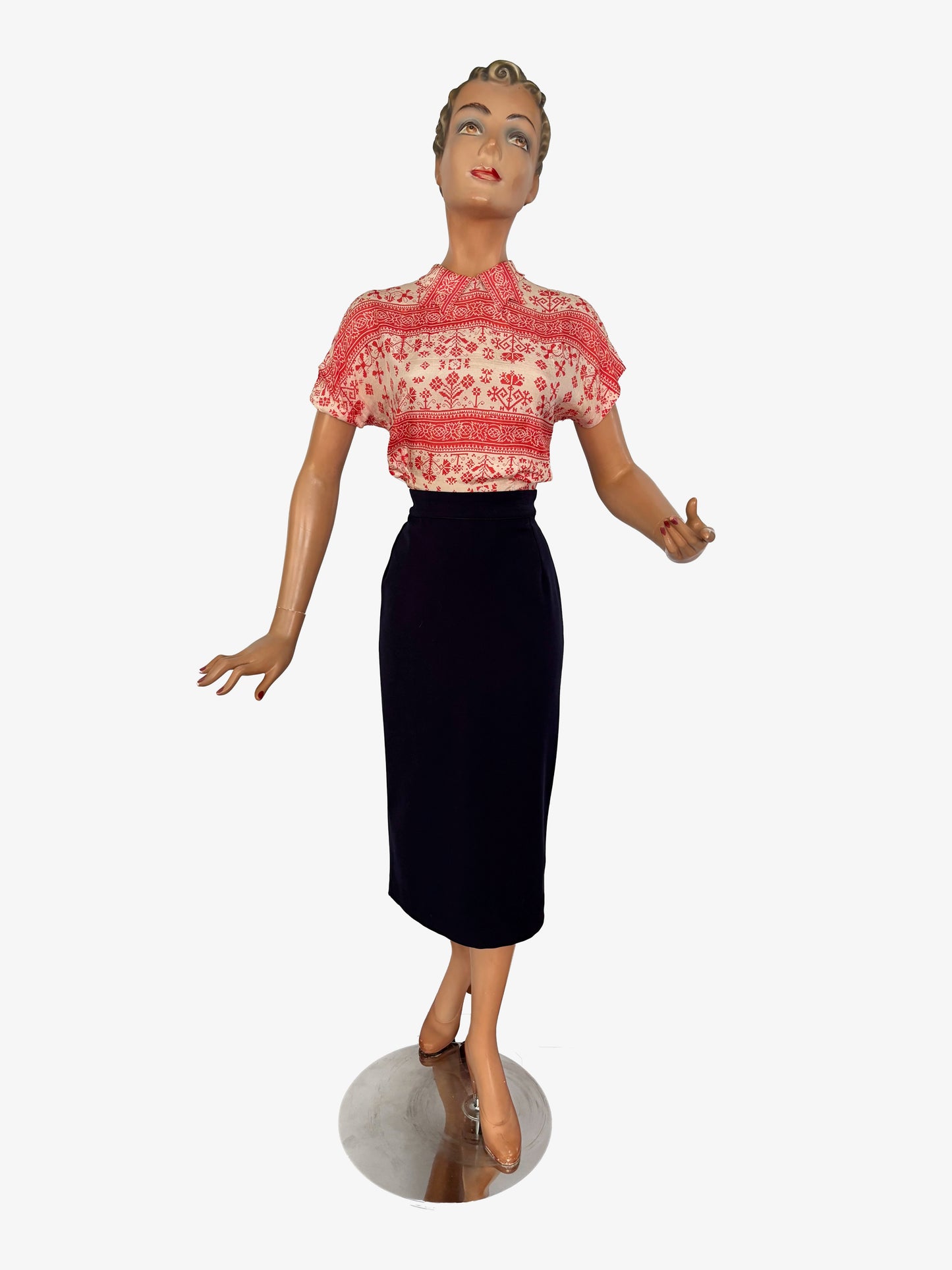1930s Malbe Silk Blouse with Double Pointed Collar | S