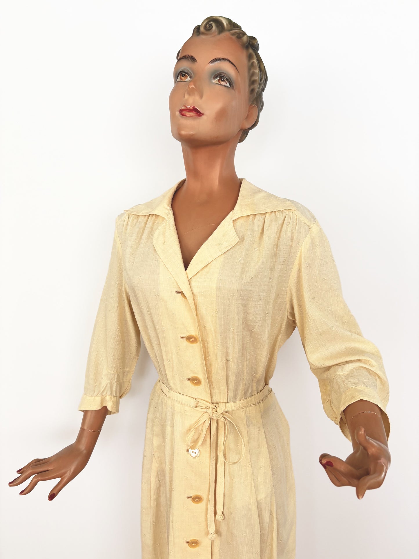 1950s Structured Cream Cotton Shirt Dress | XL