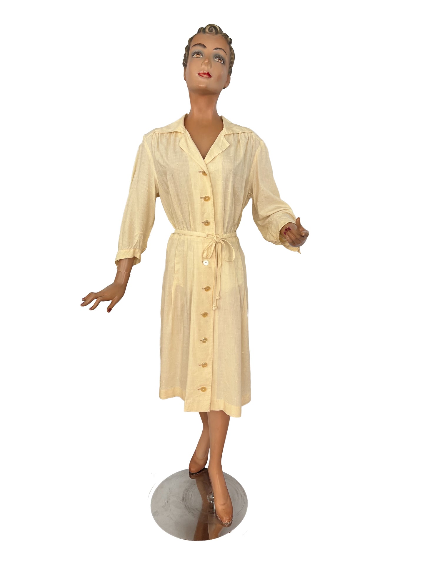 1950s Structured Cream Cotton Shirt Dress | XL