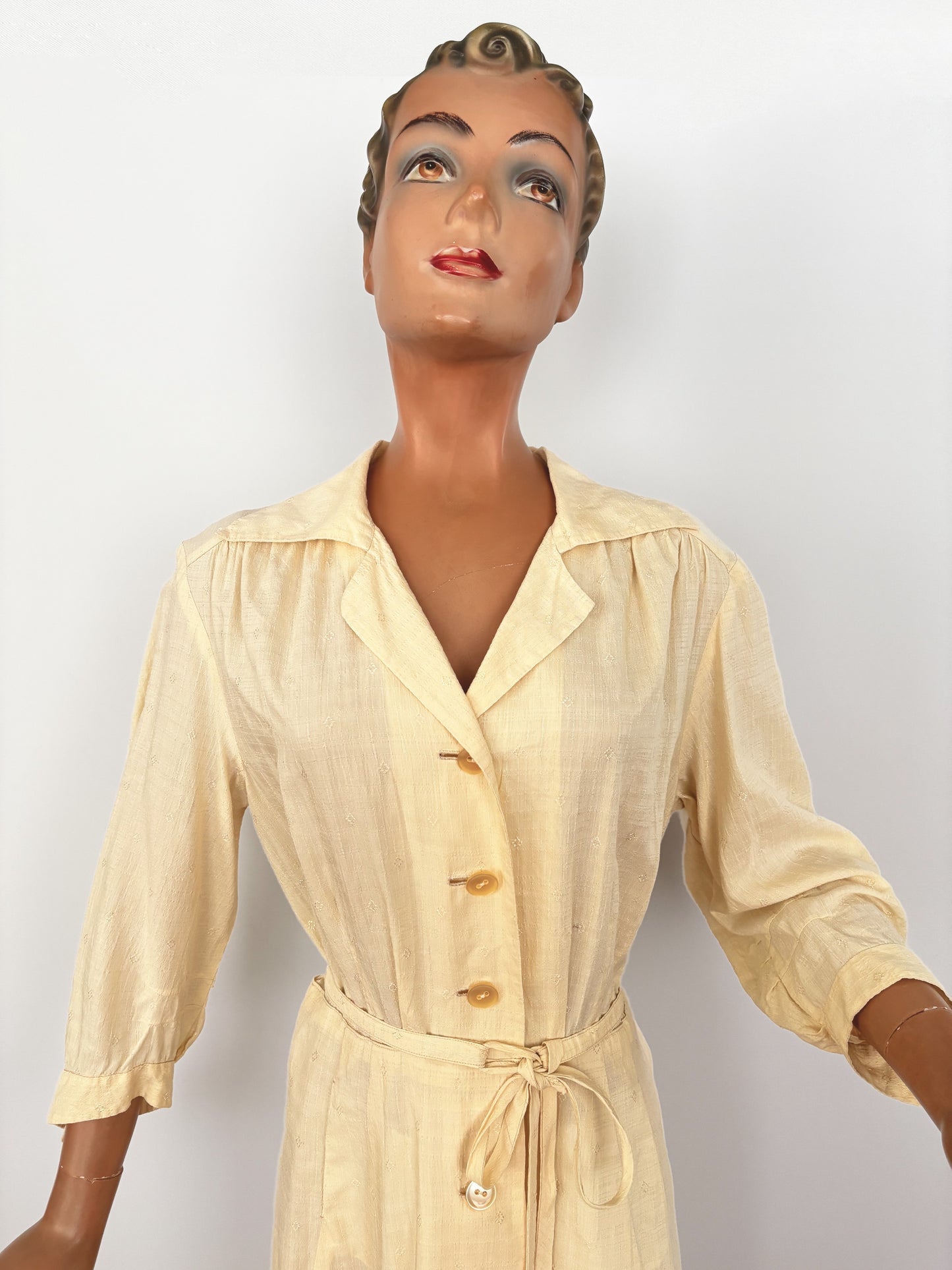 1950s Structured Cream Cotton Shirt Dress | XL