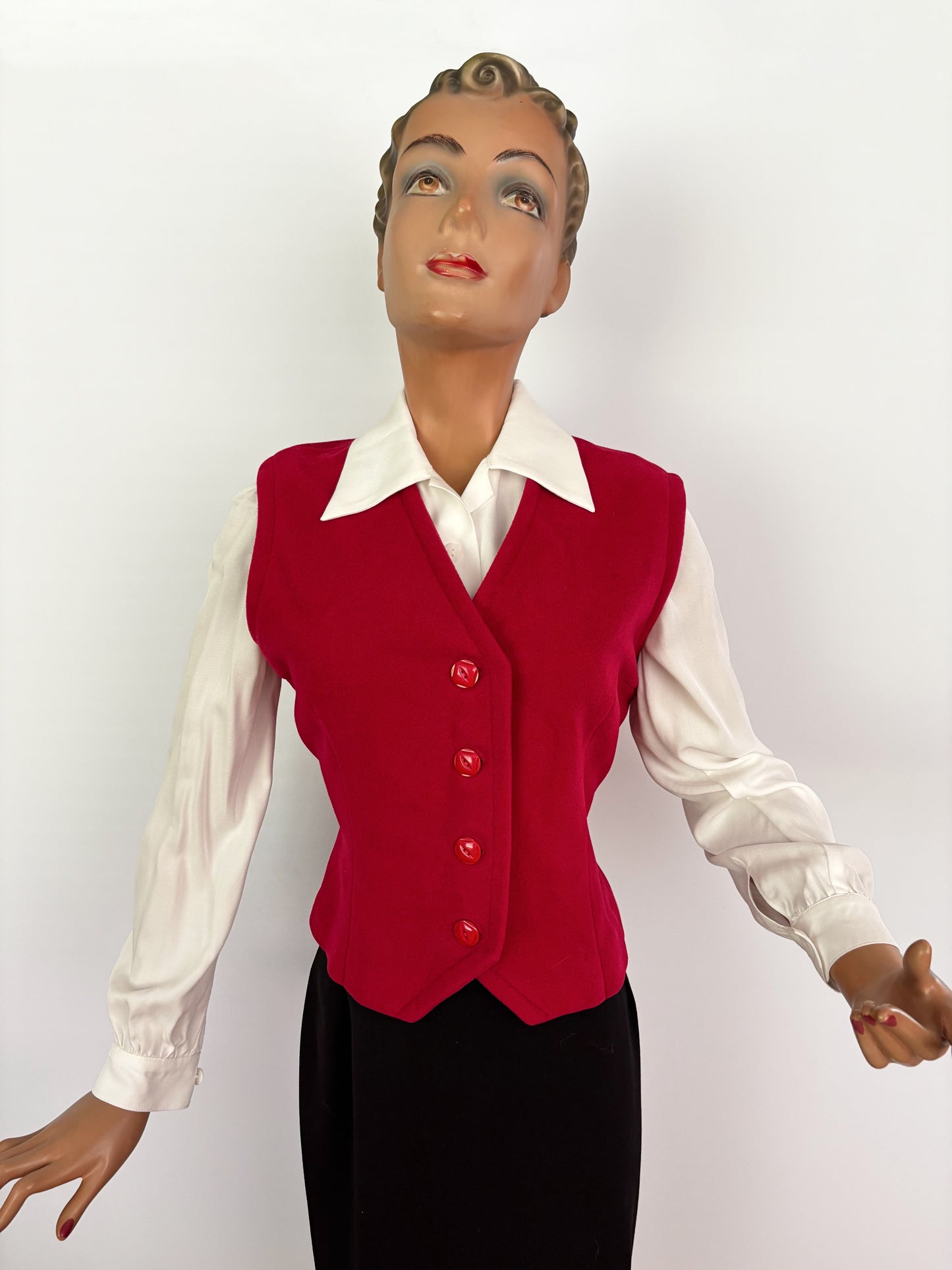 1950s 1960s Red Wool Felt Waistcoat | M