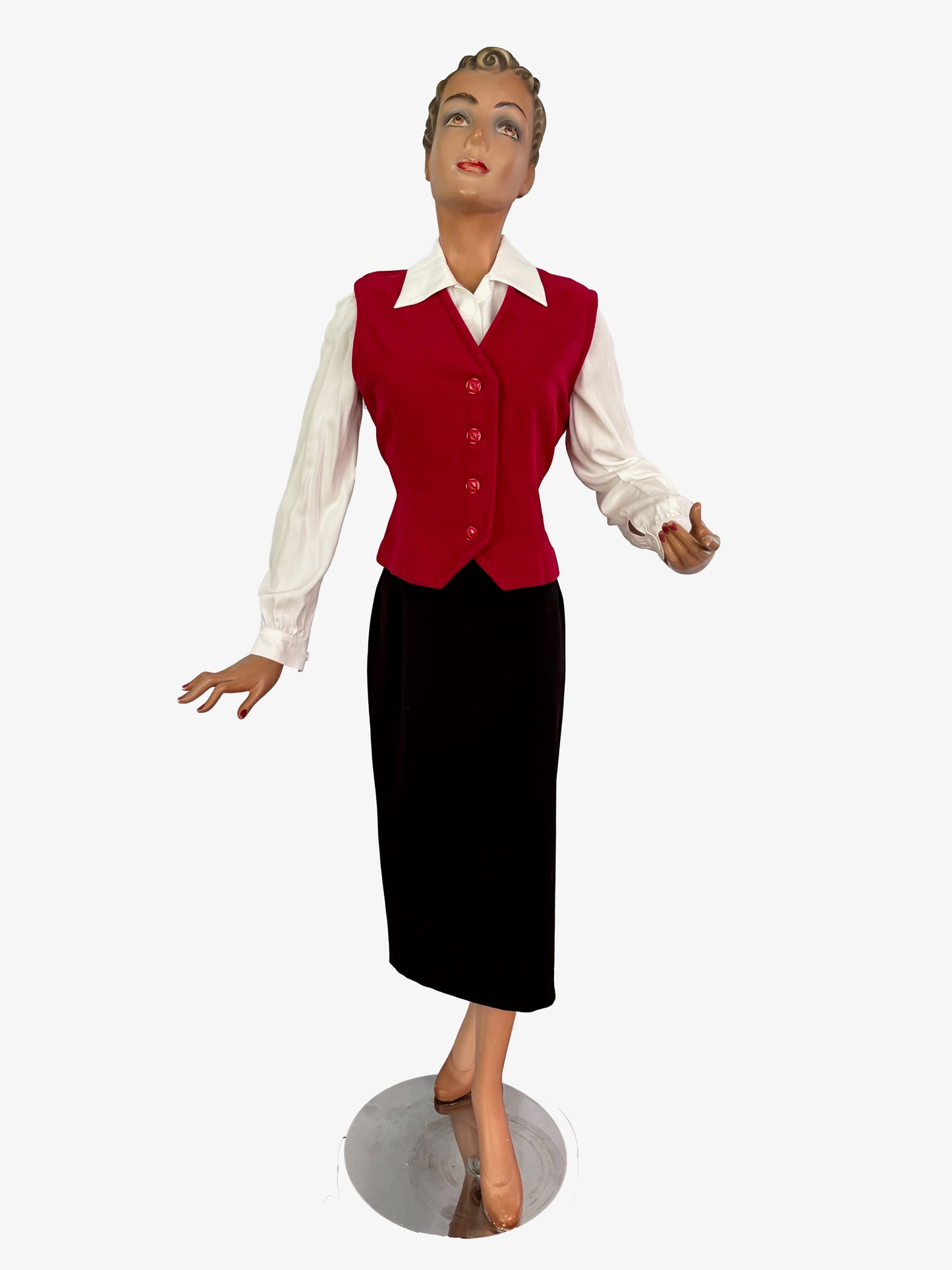 1950s 1960s Red Wool Felt Waistcoat | M