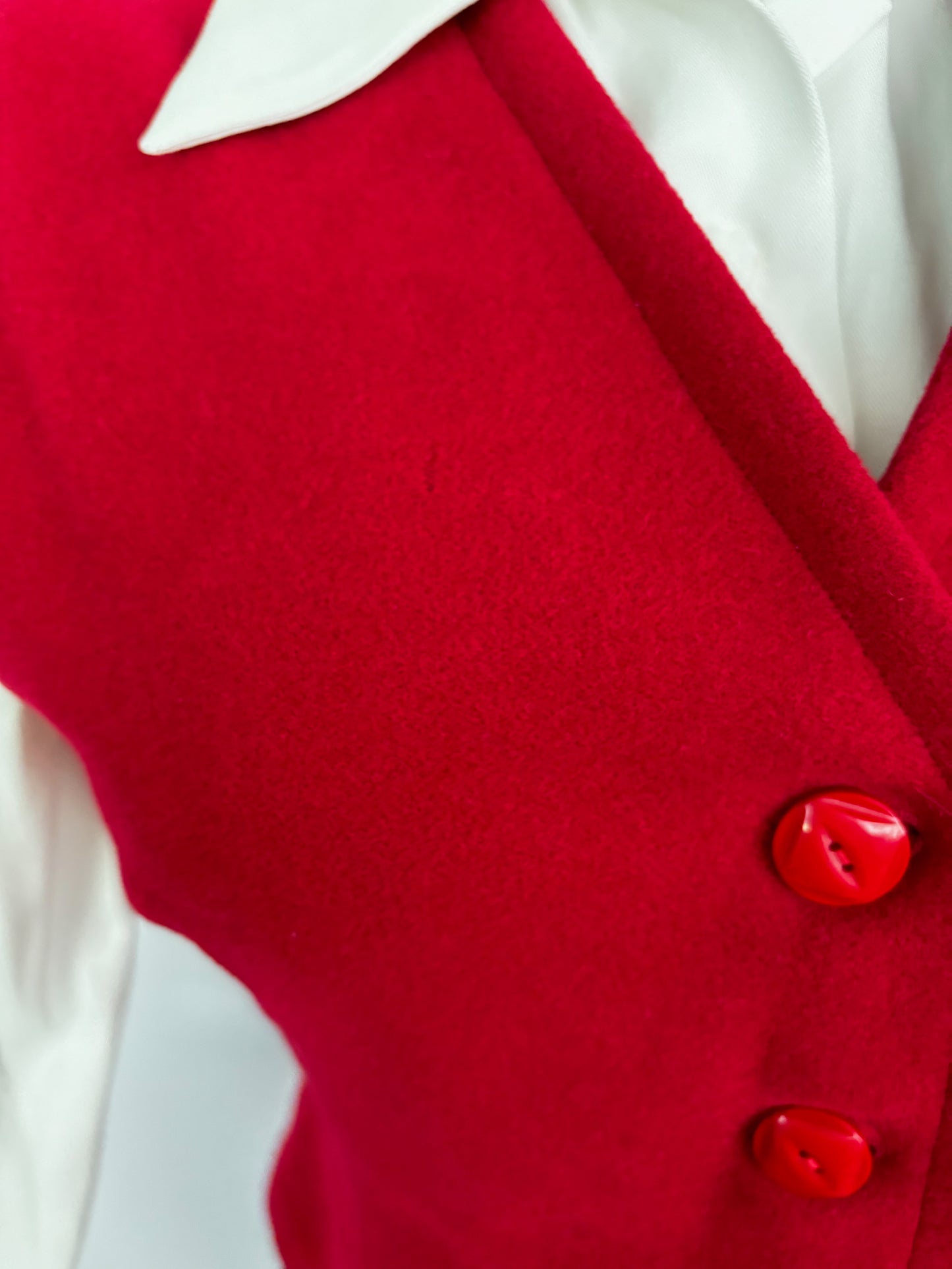 1950s 1960s Red Wool Felt Waistcoat | M