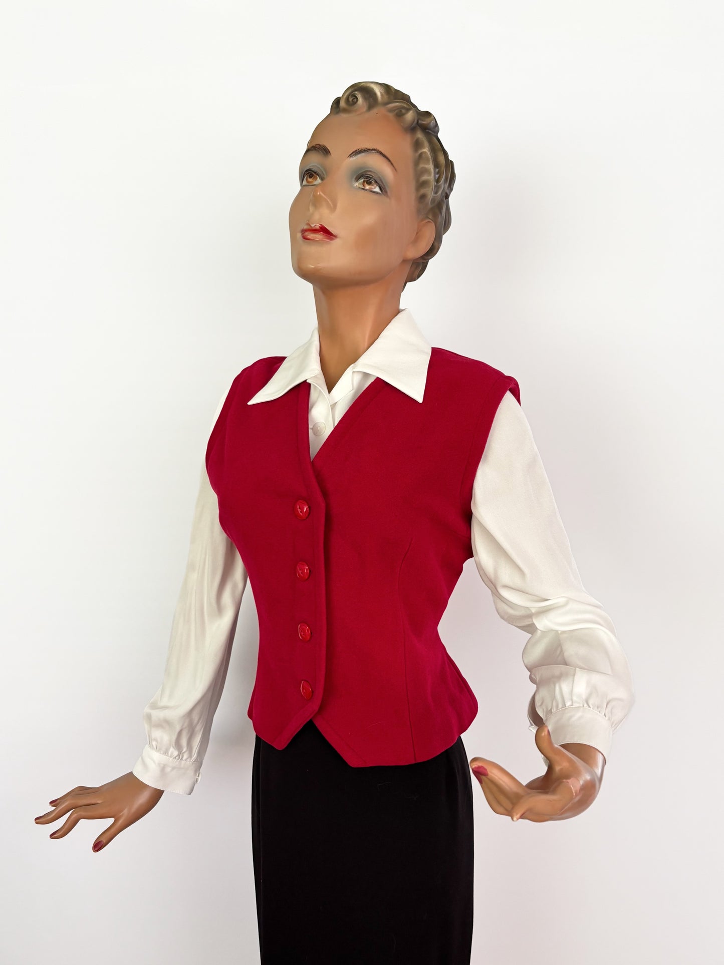 1950s 1960s Red Wool Felt Waistcoat | M