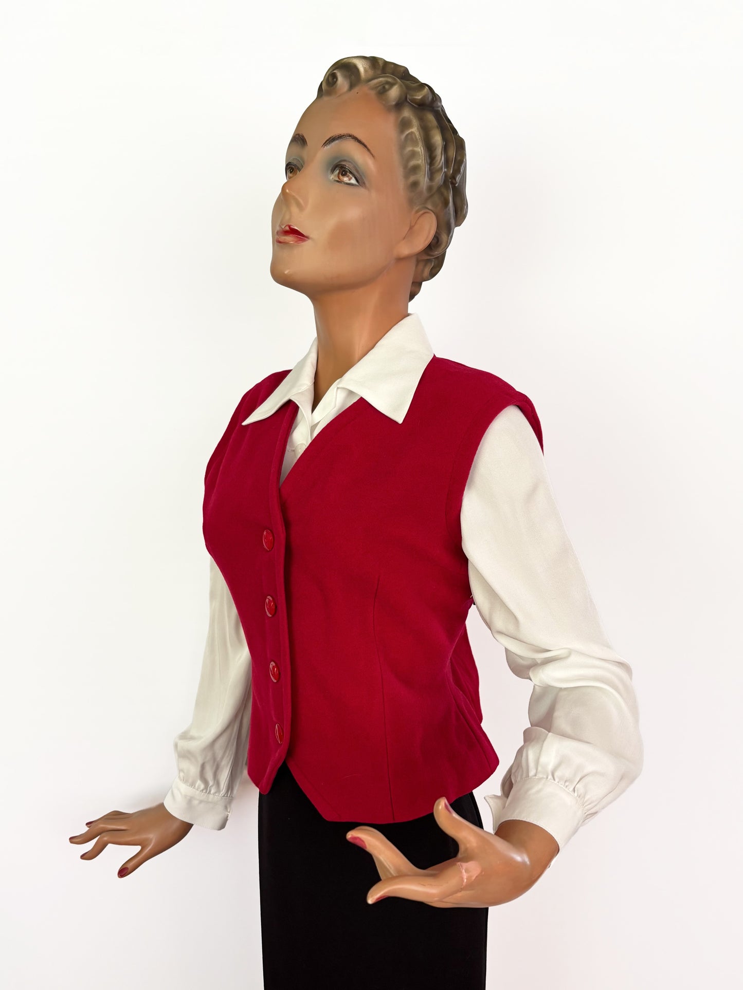1950s 1960s Red Wool Felt Waistcoat | M