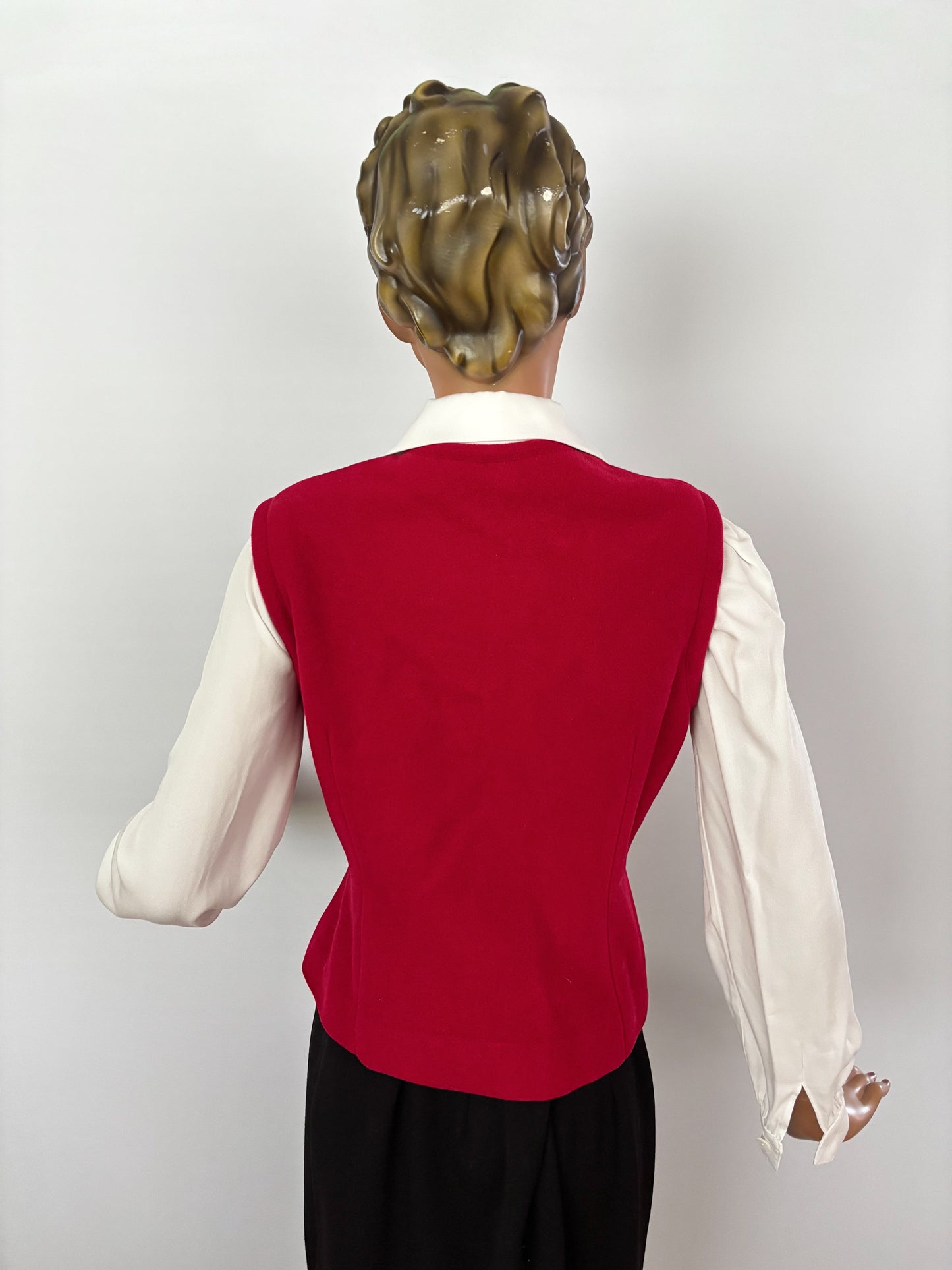 1950s 1960s Red Wool Felt Waistcoat | M