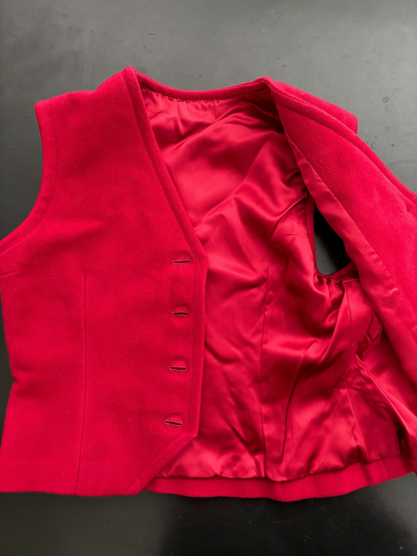 1950s 1960s Red Wool Felt Waistcoat | M