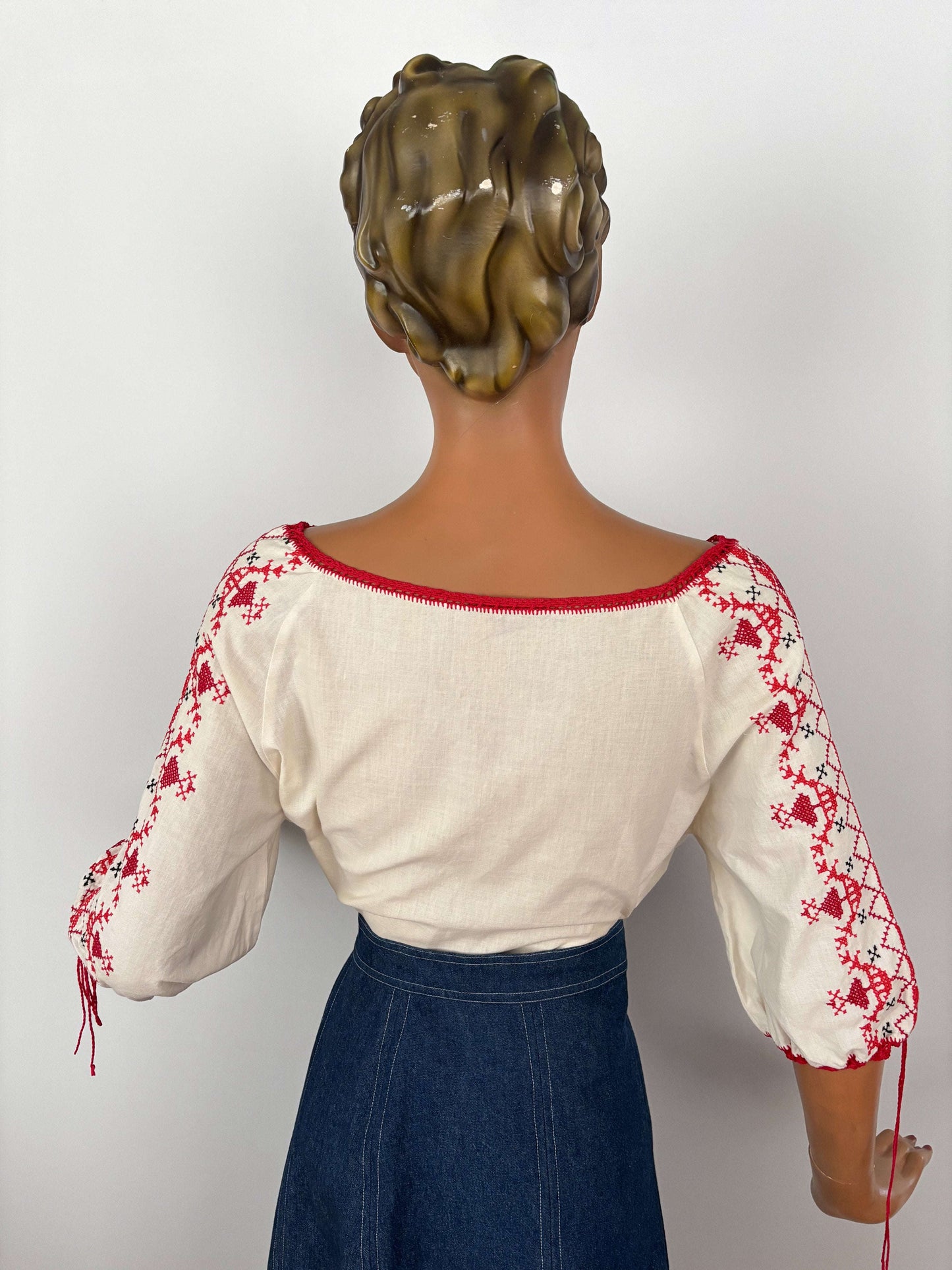 L/XL | 1950s Romanian Embroidered Blouse Lily Scarlet
