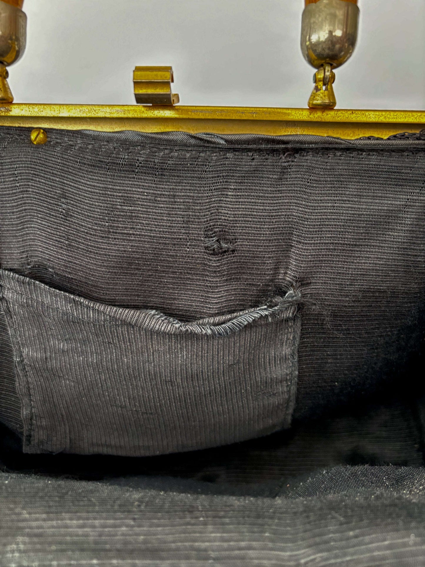 1950s/60s Black Macrame Bamboo Handle Bag Lily Scarlet