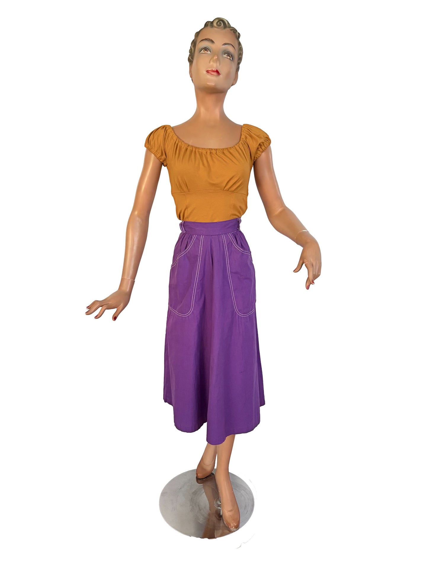 XS/S | 1950s Queen Casuals Purple Cotton Skirt With Pockets