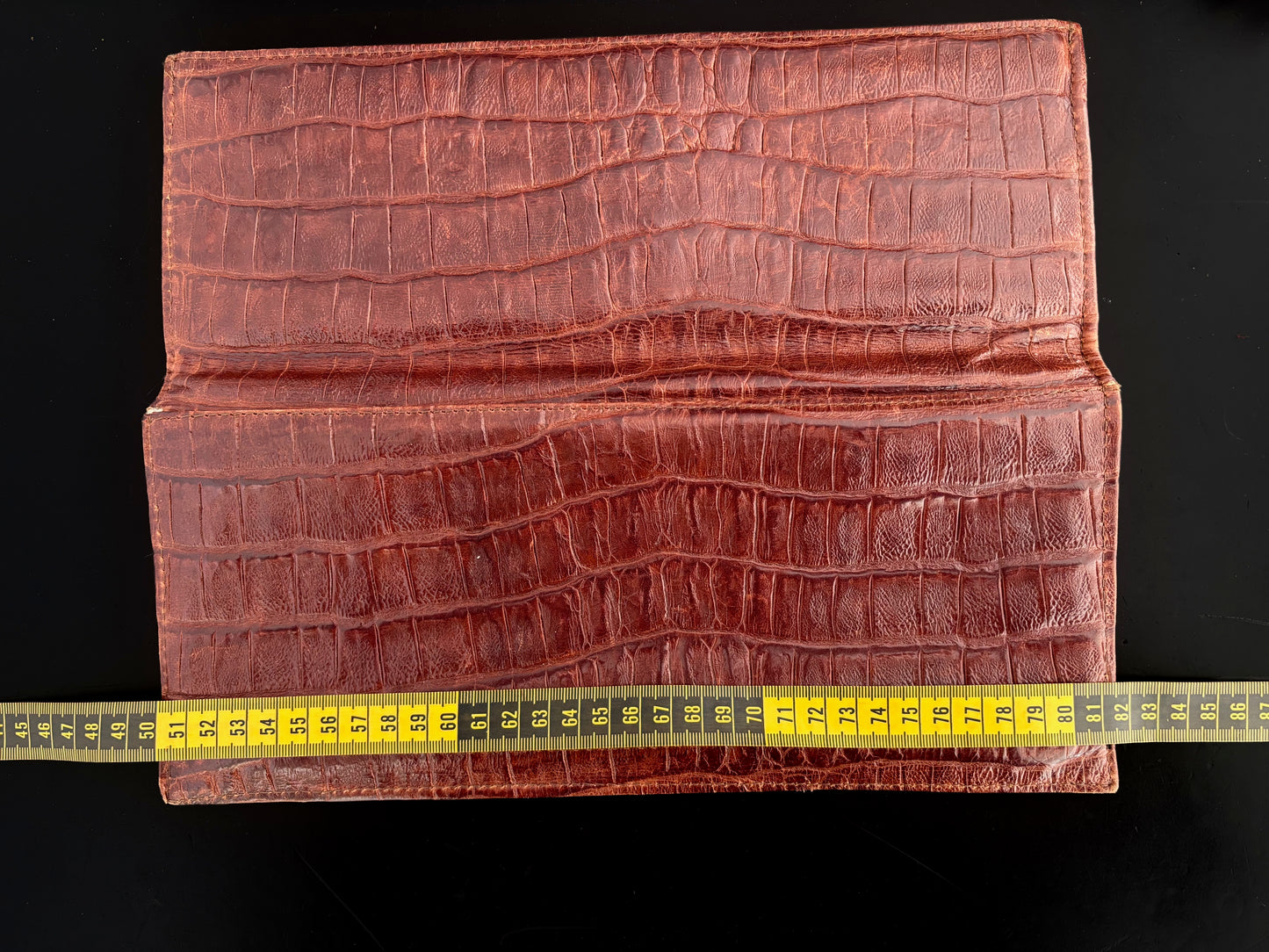 1940s/50s Brown Croc Embossed Leather Envelope Clutch