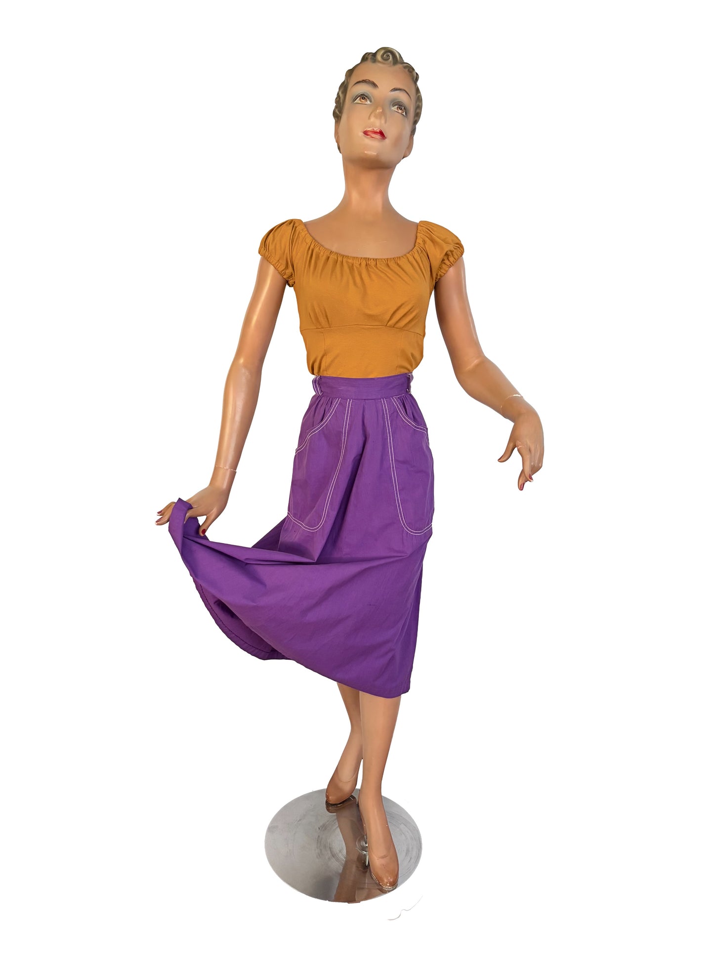 XS/S | 1950s Queen Casuals Purple Cotton Skirt With Pockets