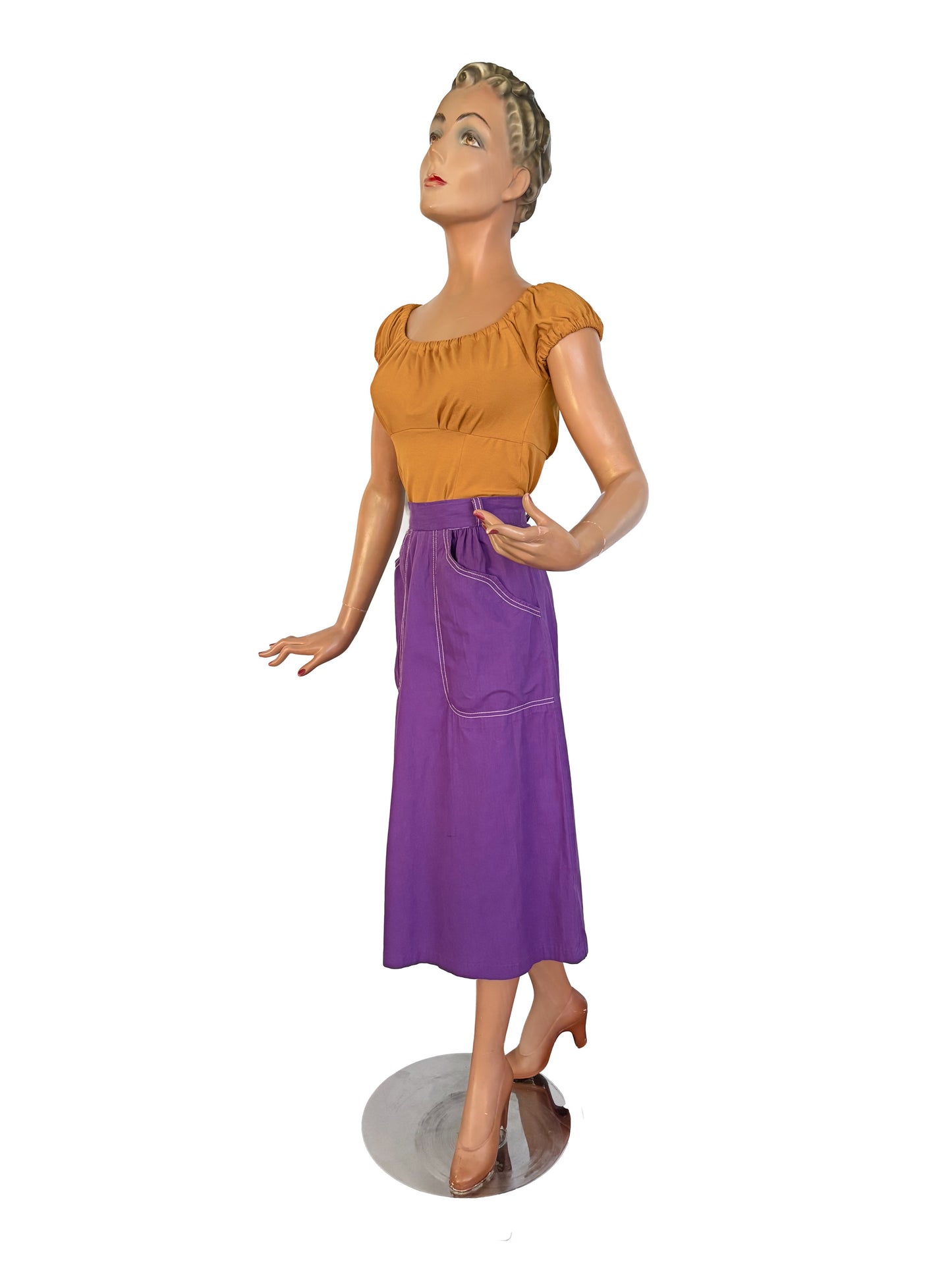 XS/S | 1950s Queen Casuals Purple Cotton Skirt With Pockets