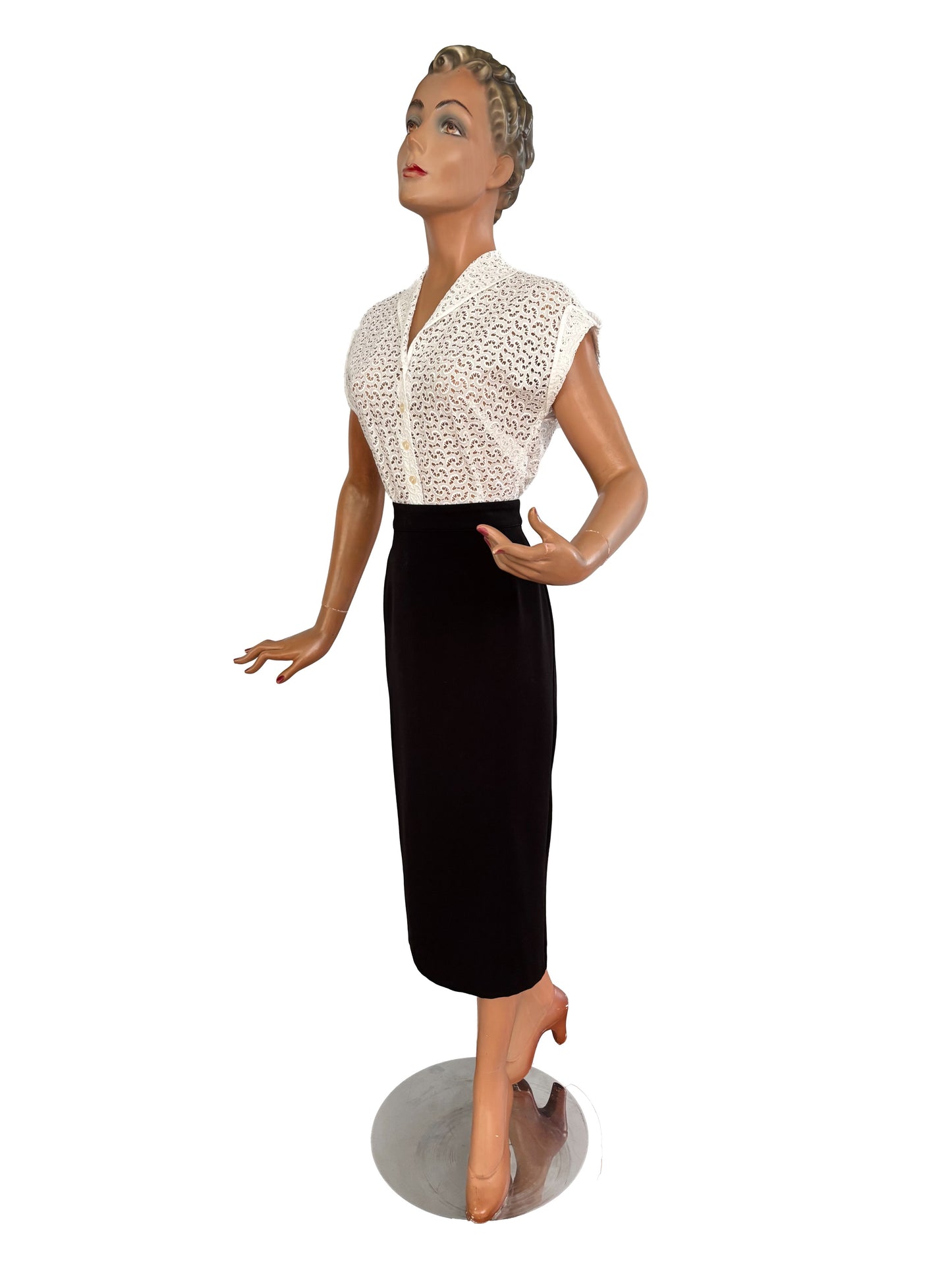1940s/50s Off-White Cotton Lace Blouse | M