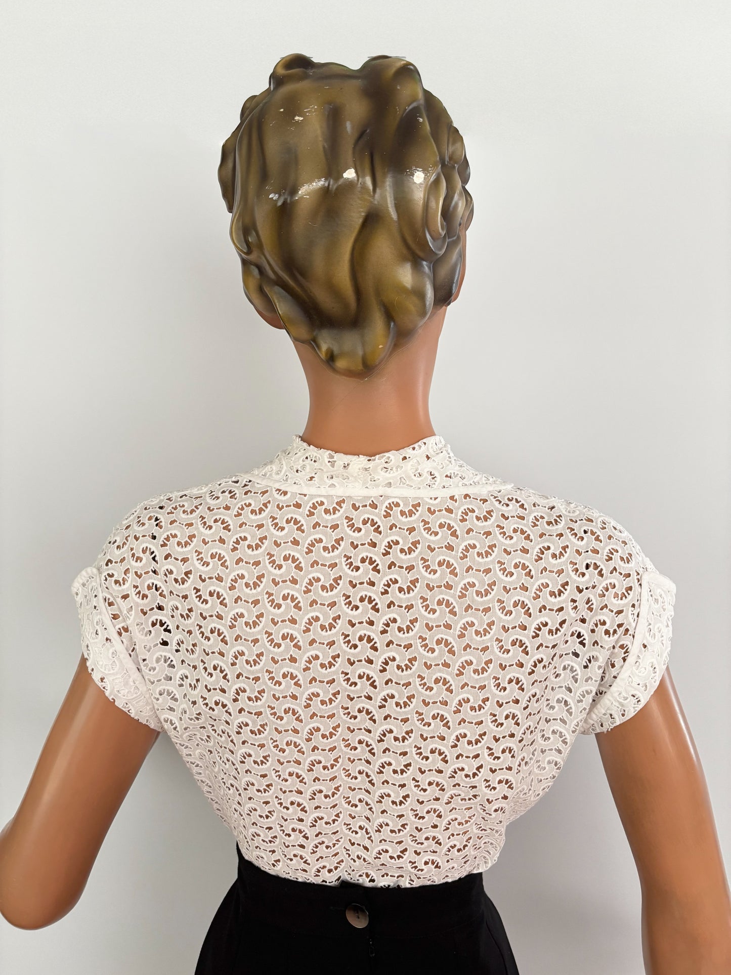 1940s/50s Off-White Cotton Lace Blouse | M