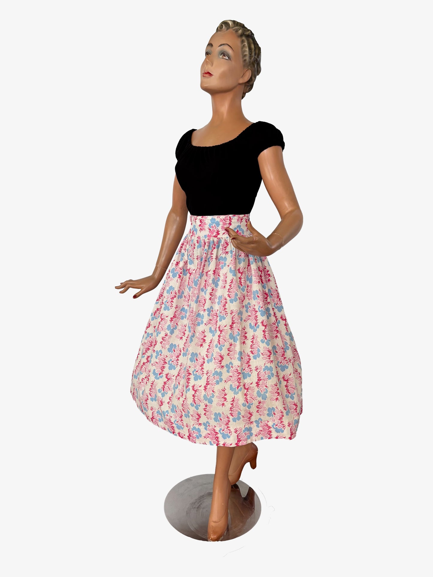 1950s Linen Cotton Skirt | L