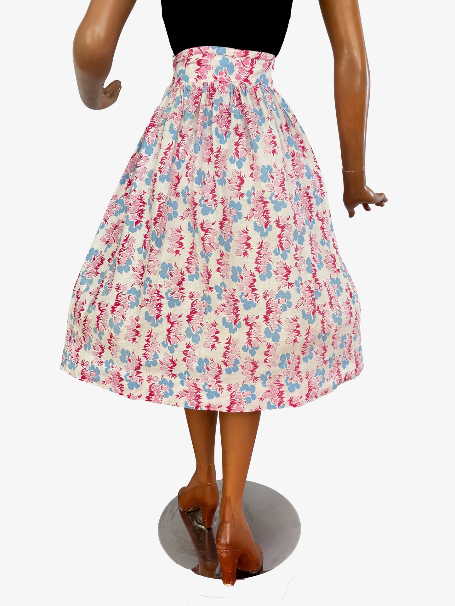 1950s Linen Cotton Skirt | L