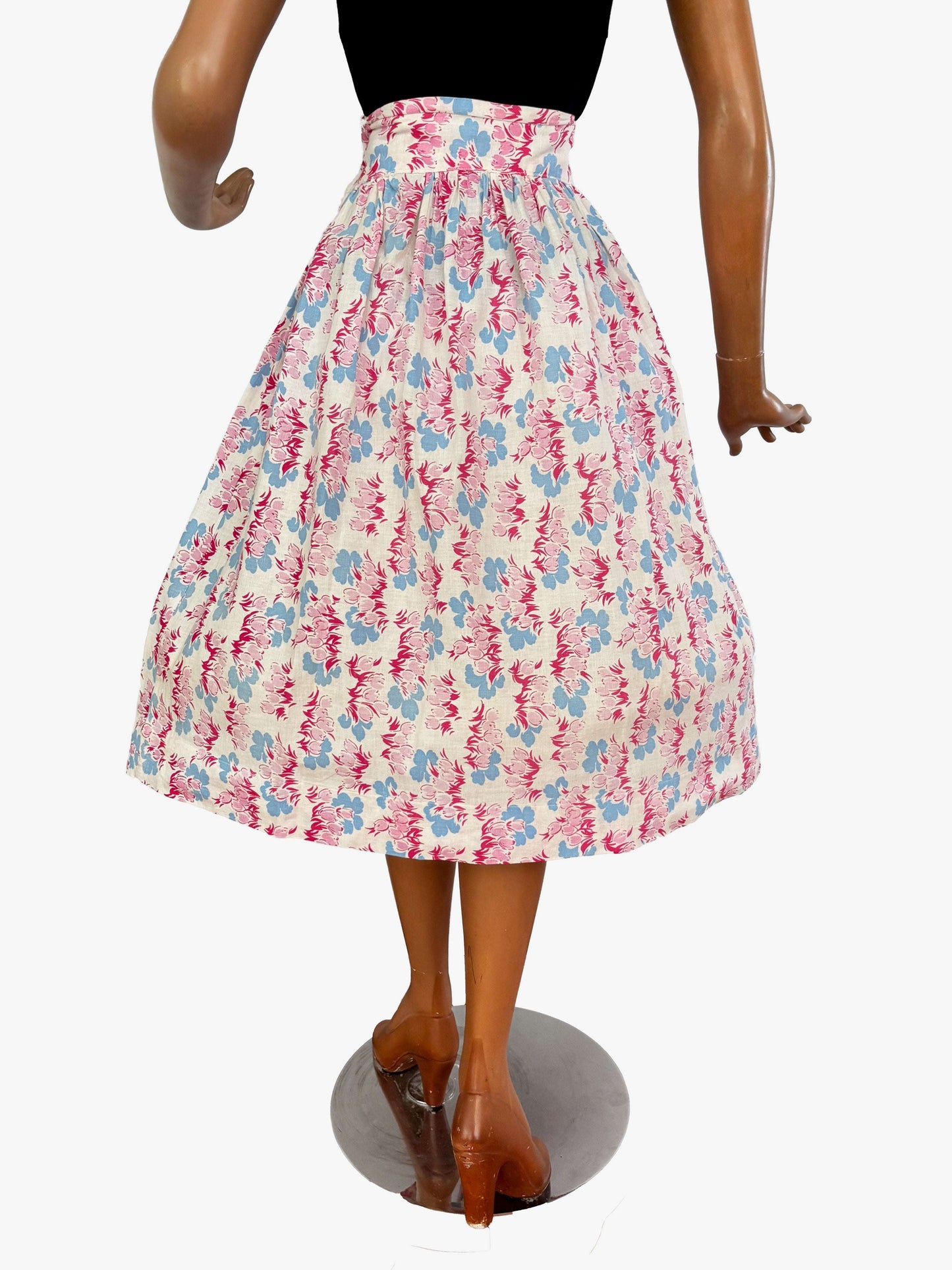 L | 1950s Linen Cotton Skirt Lily Scarlet