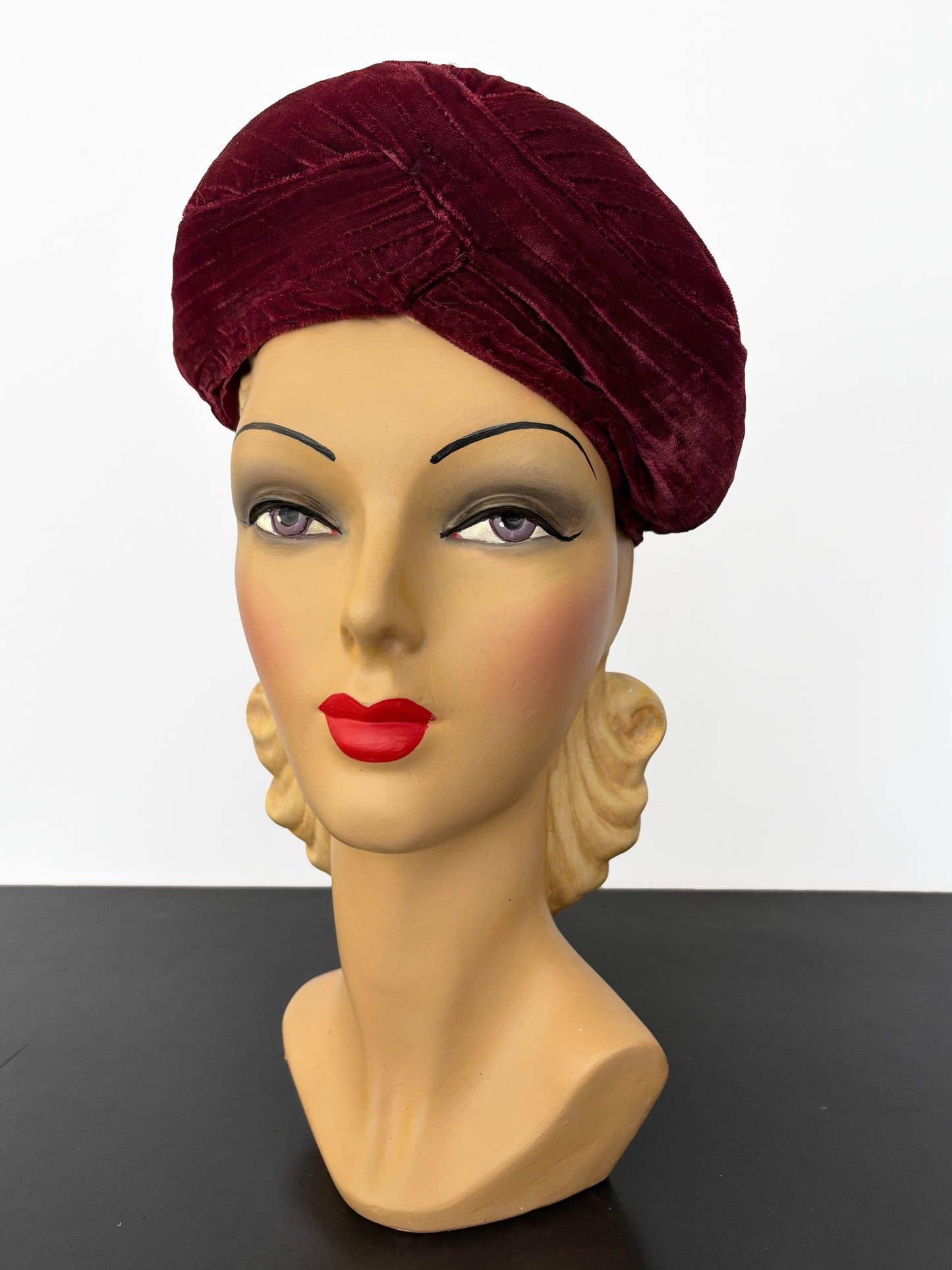1940s Burgundy Red Velvet Turban