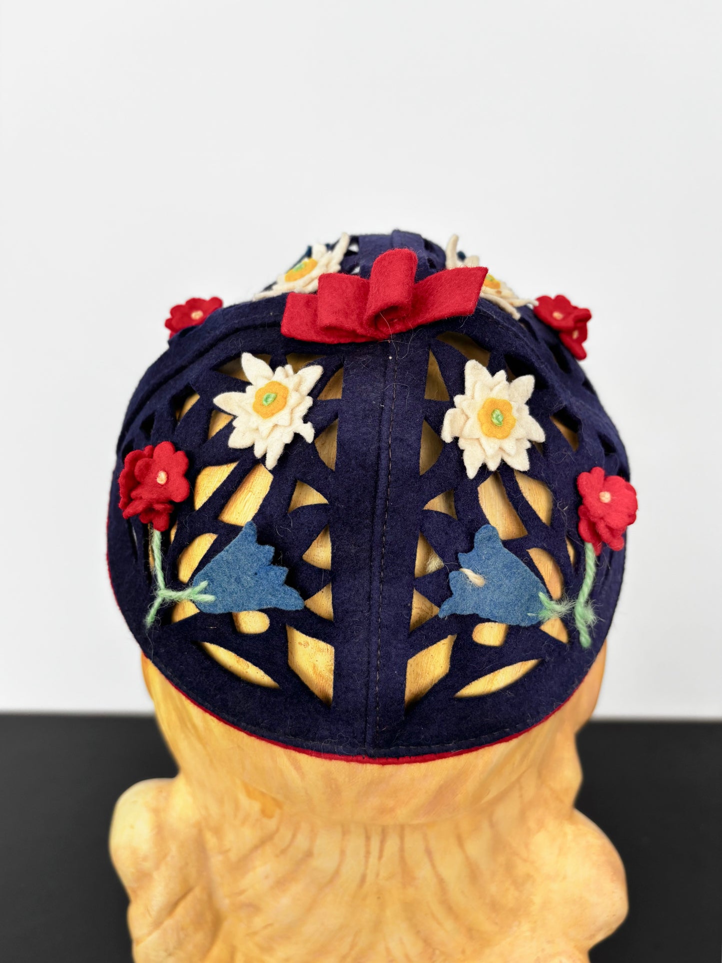 1930s/40s German Felt Calot with Cutouts and Floral Appliqué