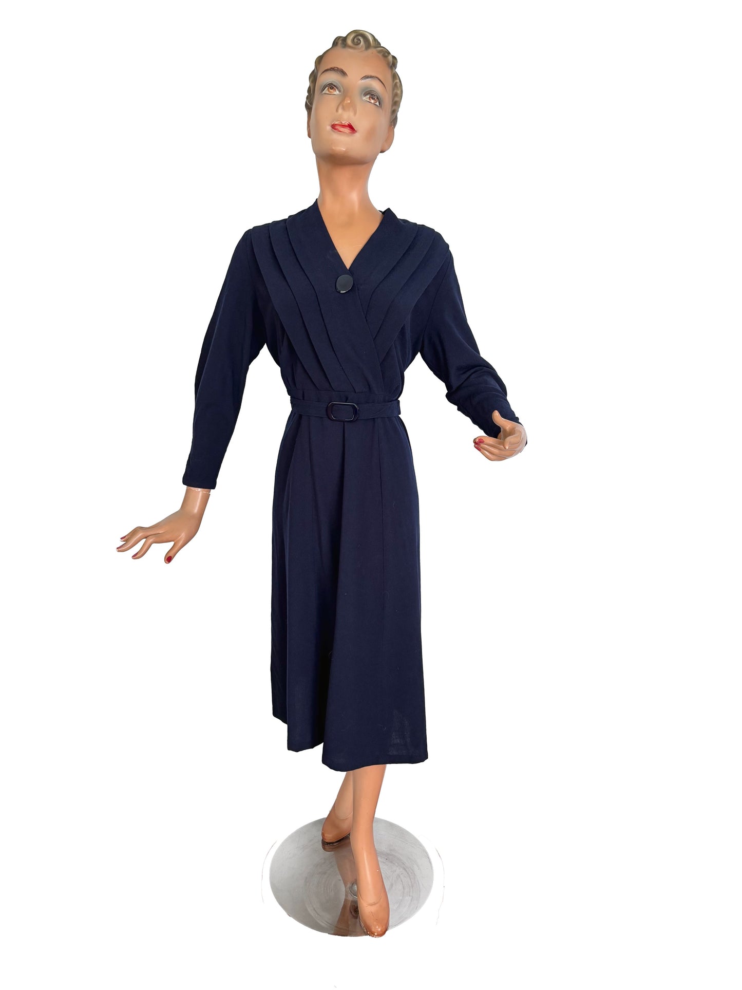 2XL 3XL | 1940s Navy Blue Wool Dress