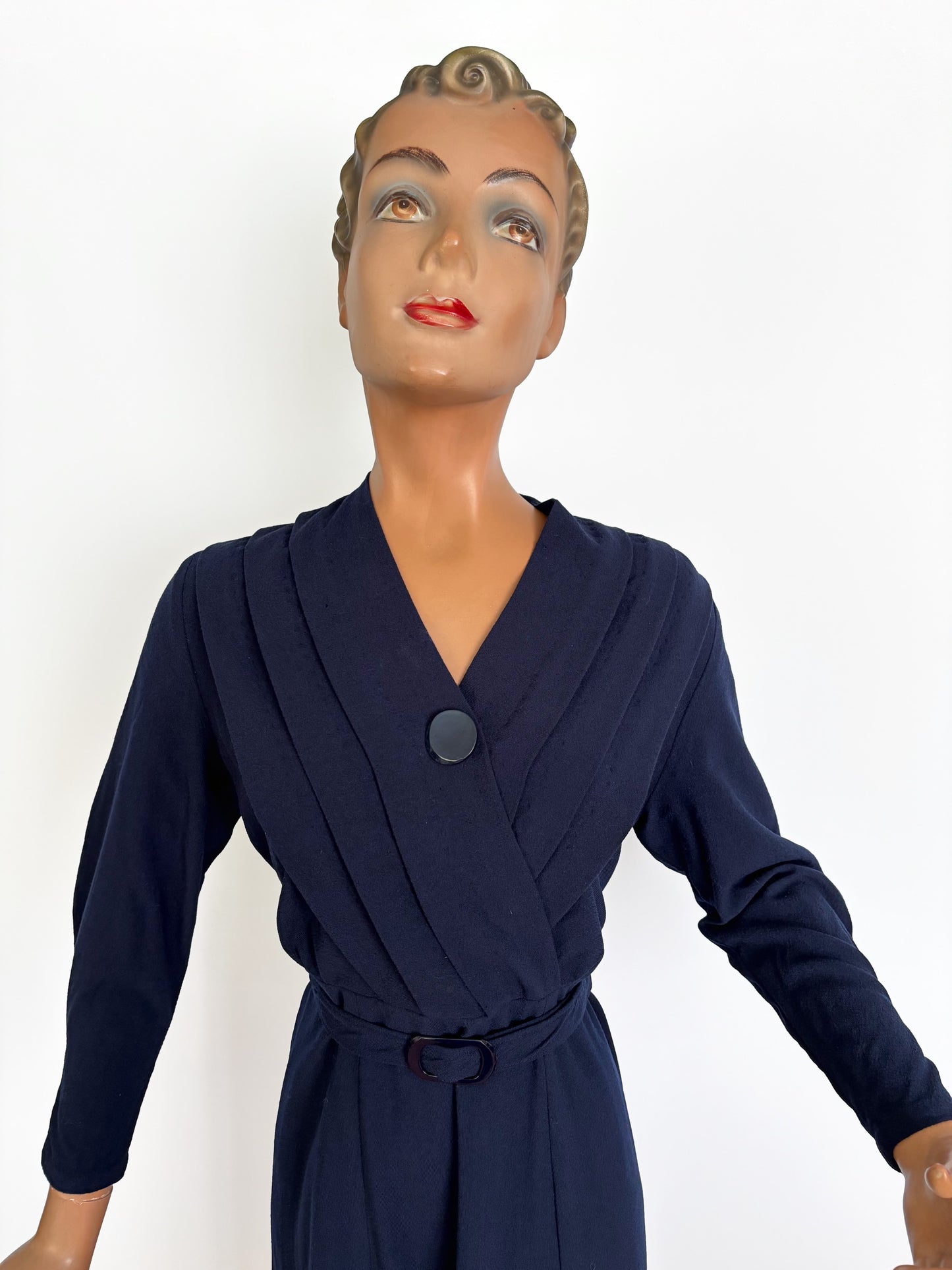 2XL 3XL | 1940s Navy Blue Wool Dress