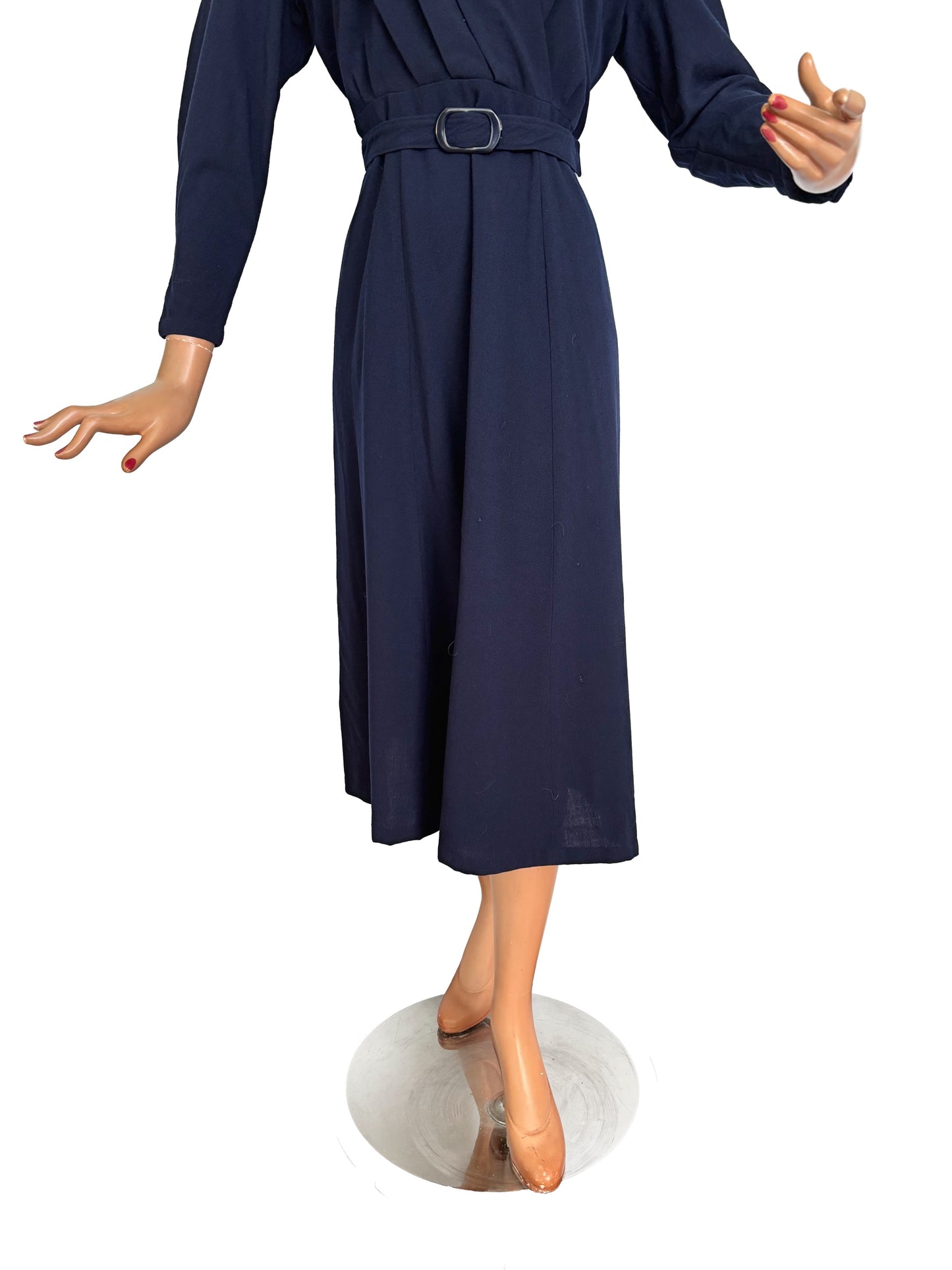 2XL 3XL | 1940s Navy Blue Wool Dress