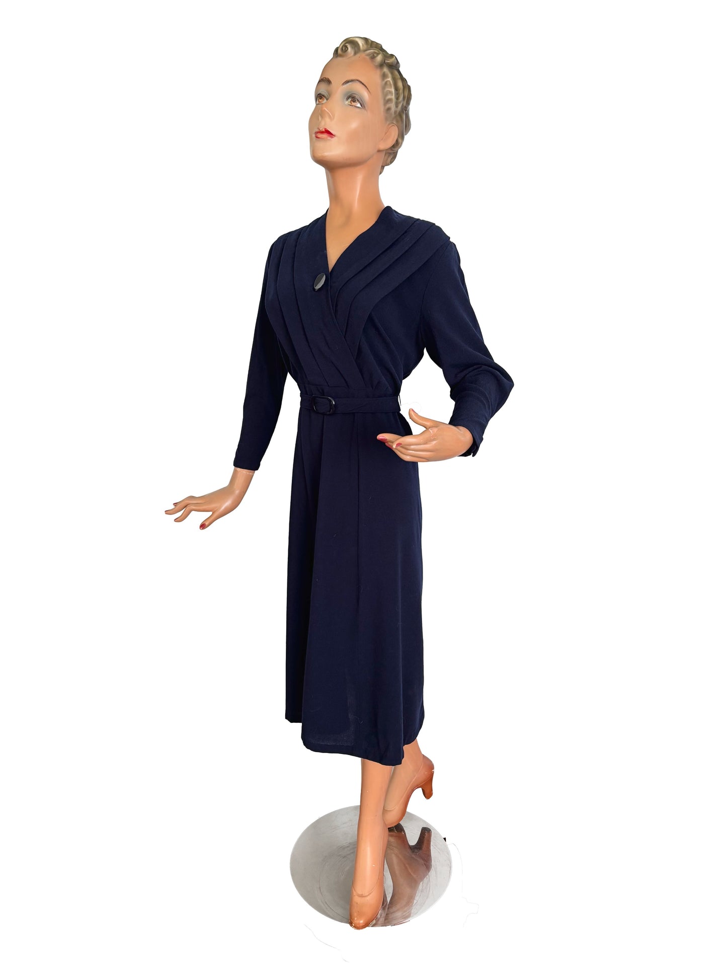 2XL 3XL | 1940s Navy Blue Wool Dress