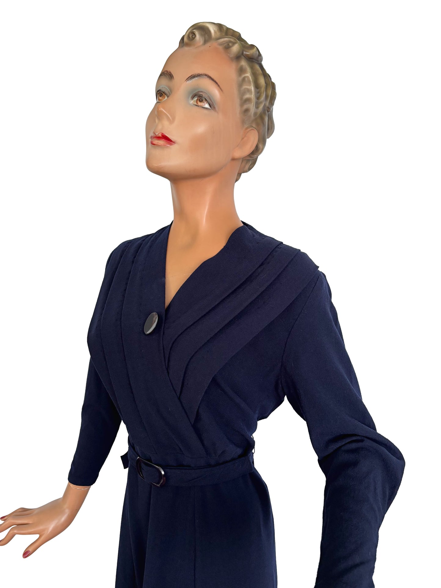 2XL 3XL | 1940s Navy Blue Wool Dress