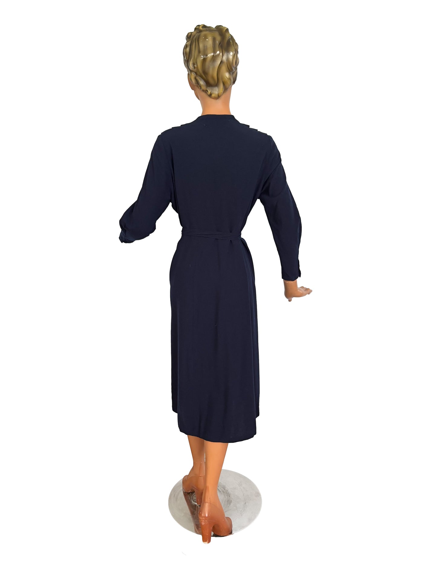 2XL 3XL | 1940s Navy Blue Wool Dress