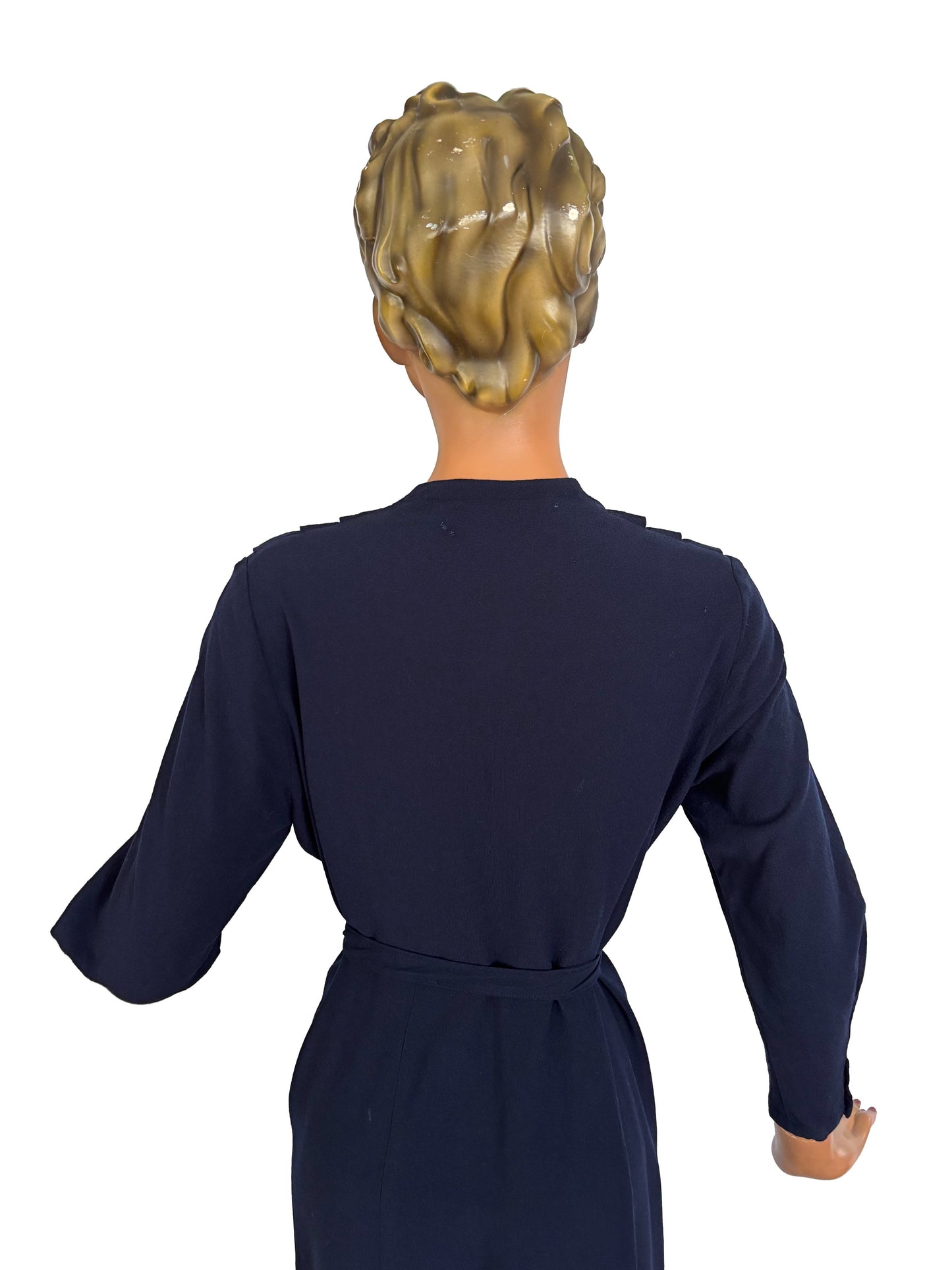 2XL 3XL | 1940s Navy Blue Wool Dress