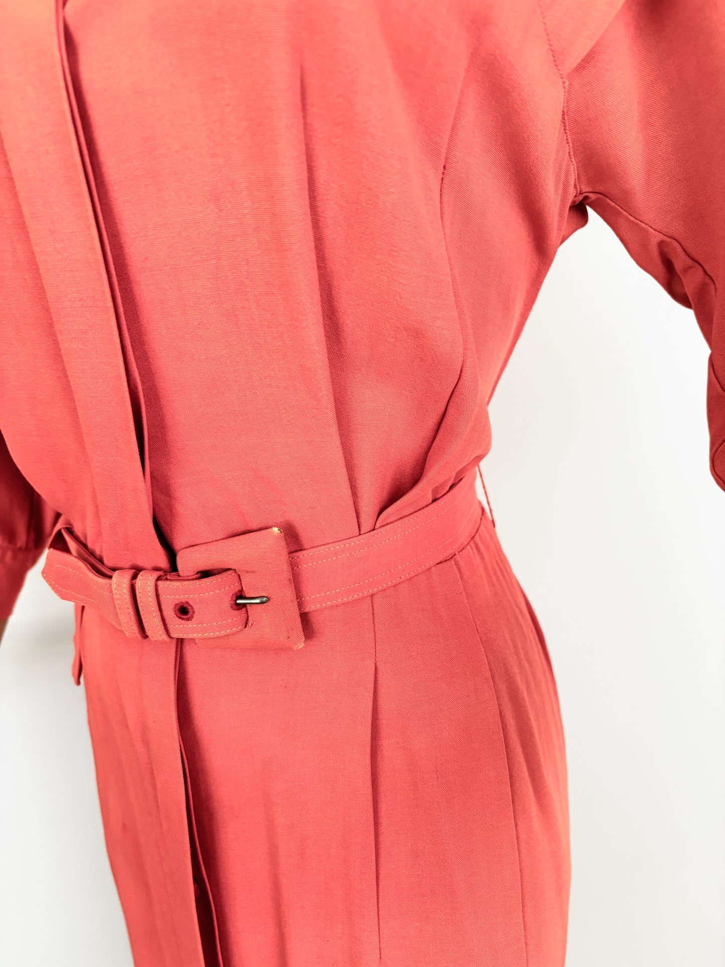 S | 1940s 1950s Flamingo Pink Gabardine Dress