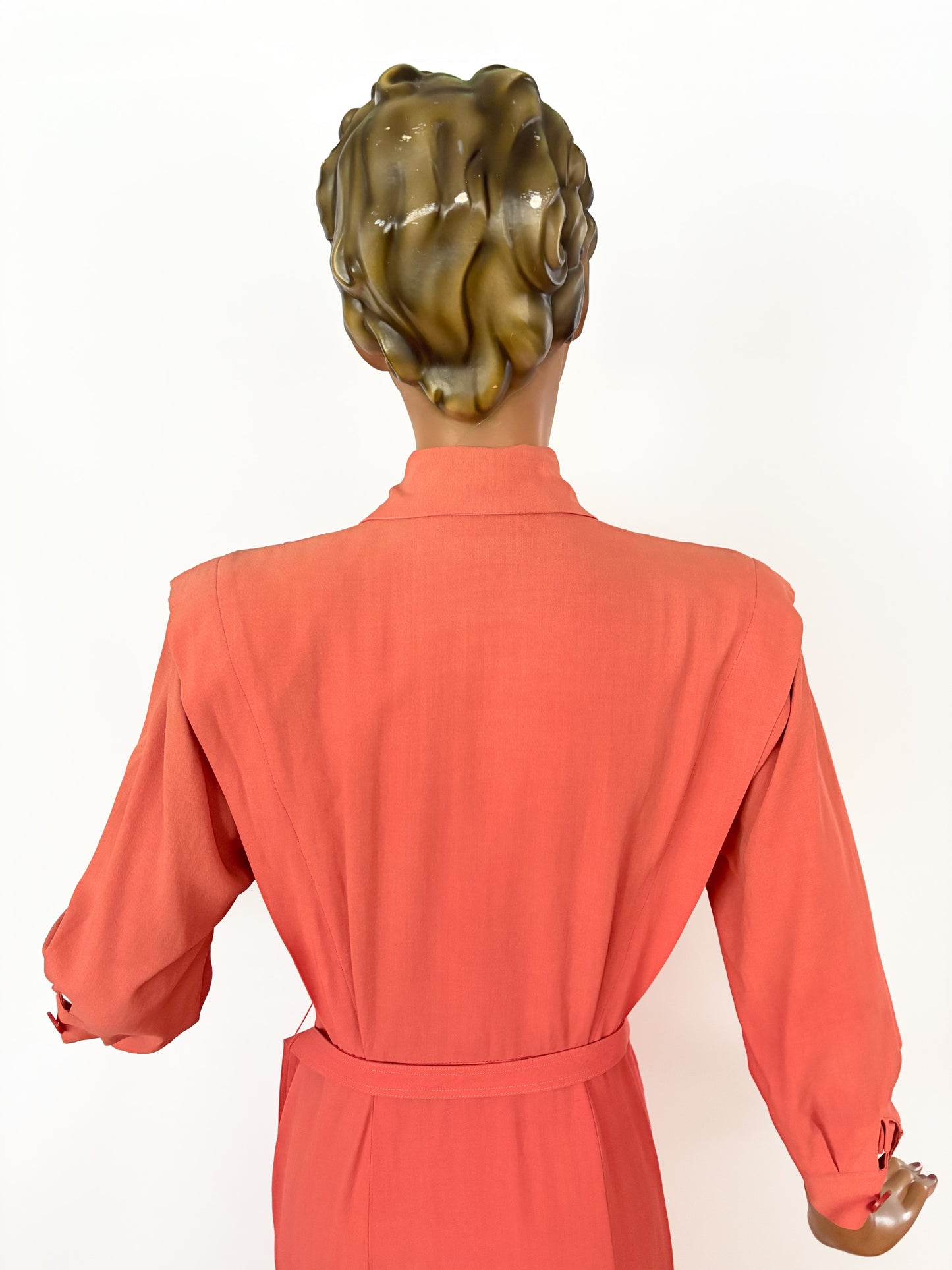 S | 1940s 1950s Flamingo Pink Gabardine Dress
