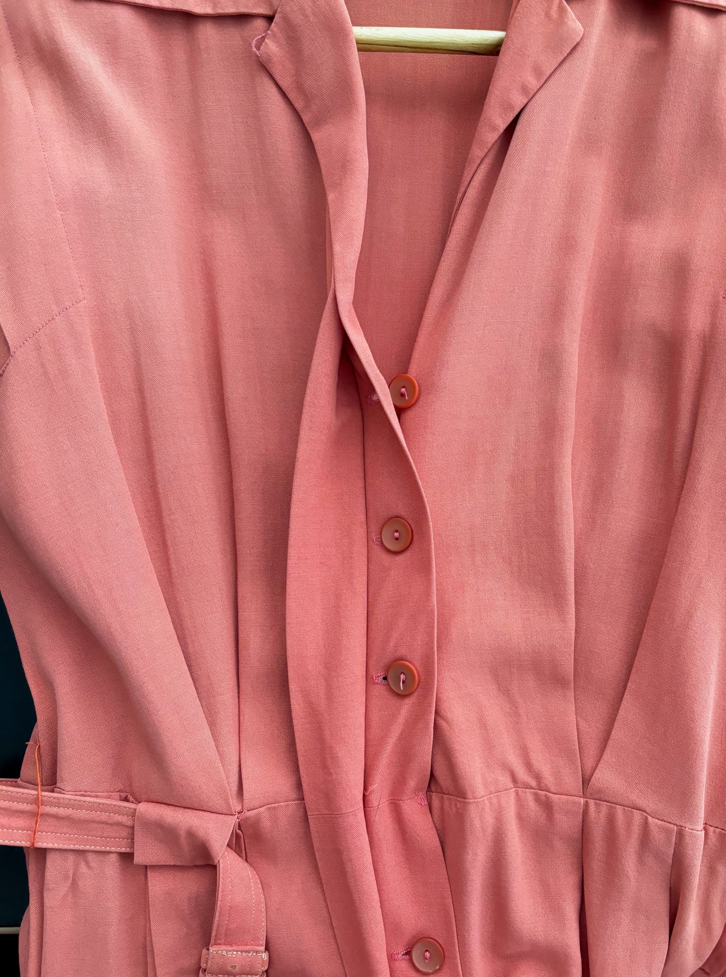 S | 1940s 1950s Flamingo Pink Gabardine Dress