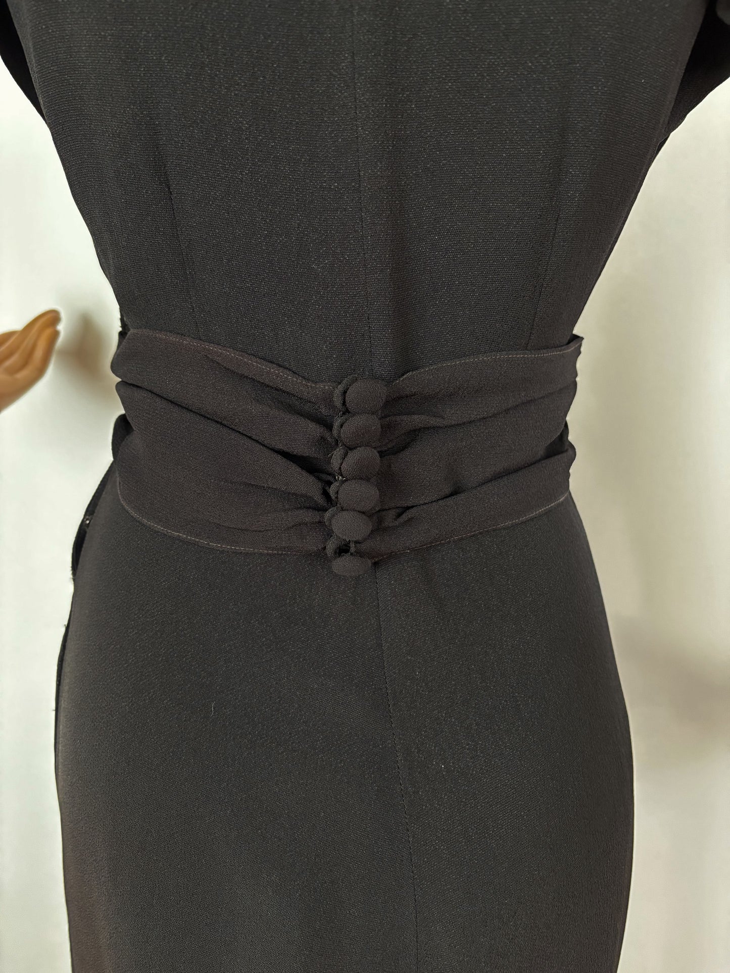S | 1940s Black Crepe Dress With Gold Sequin Bodice and Cape Sleeves