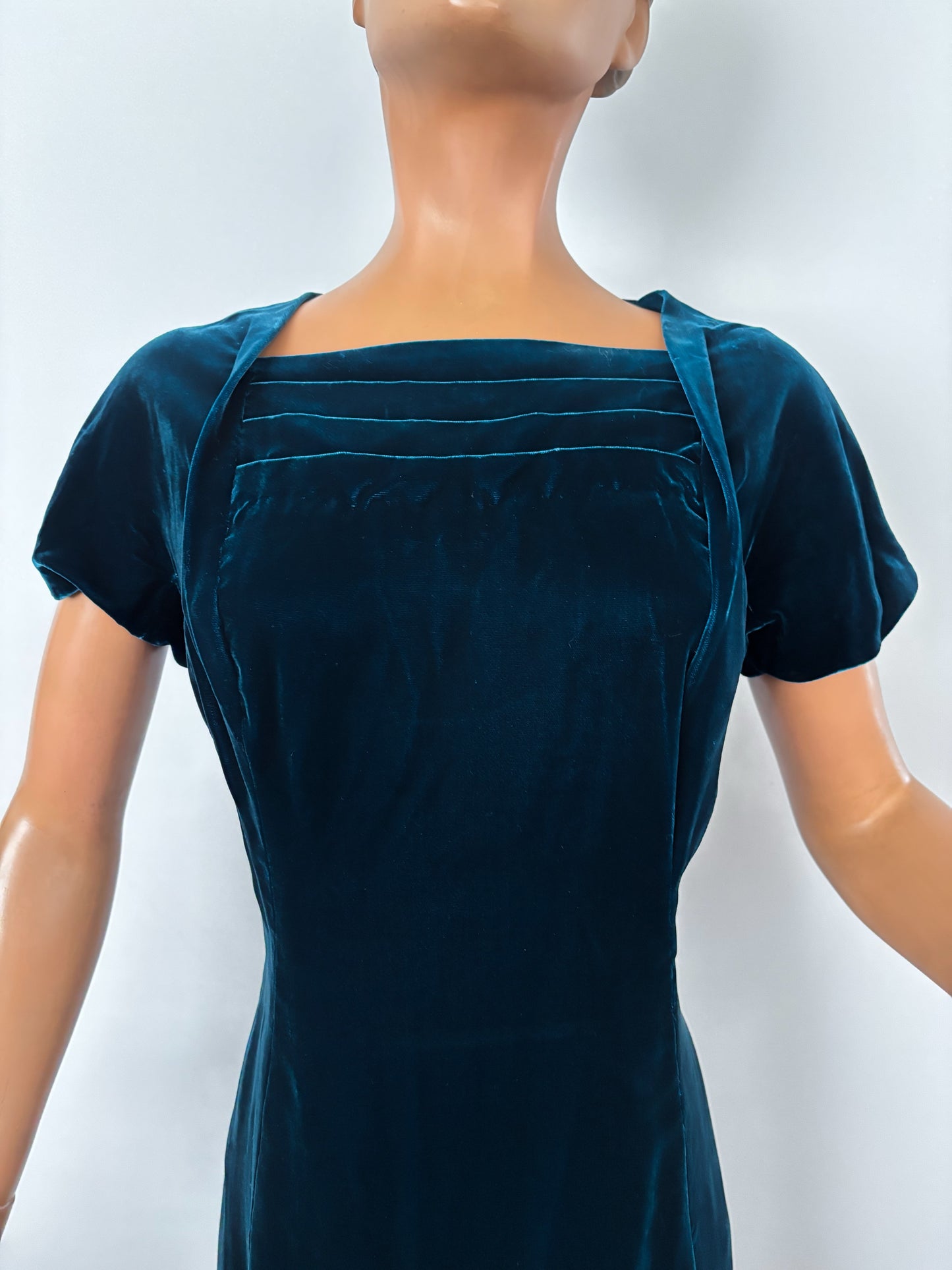 L/XL | 1940s Petrol Velvet Ankle Length Evening Dress