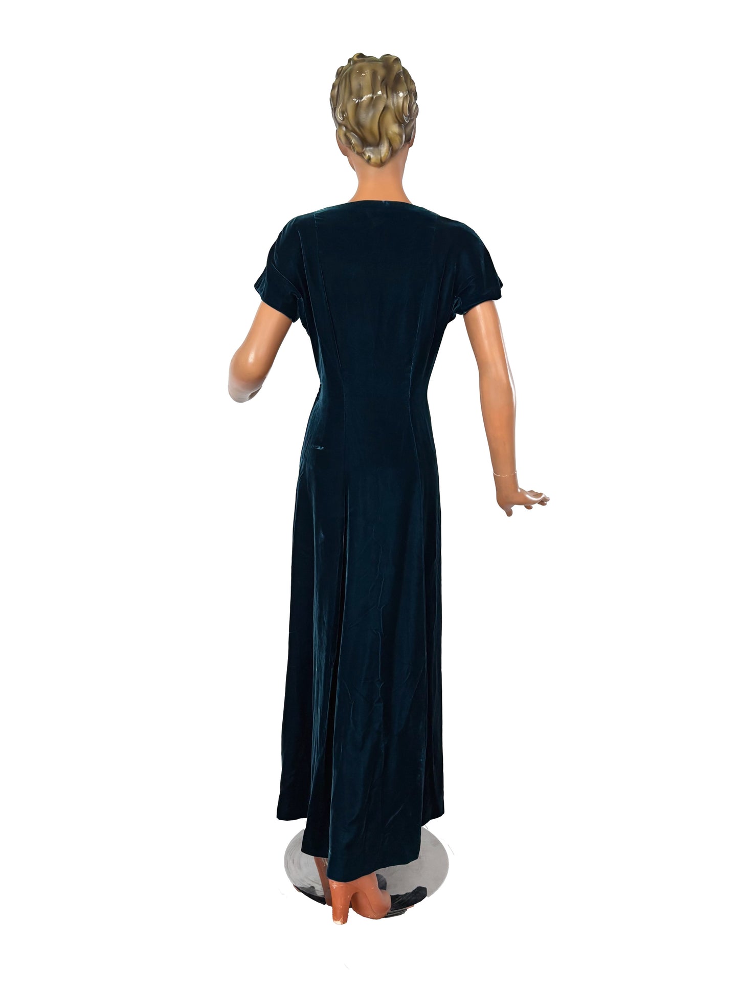 L/XL | 1940s Petrol Velvet Ankle Length Evening Dress