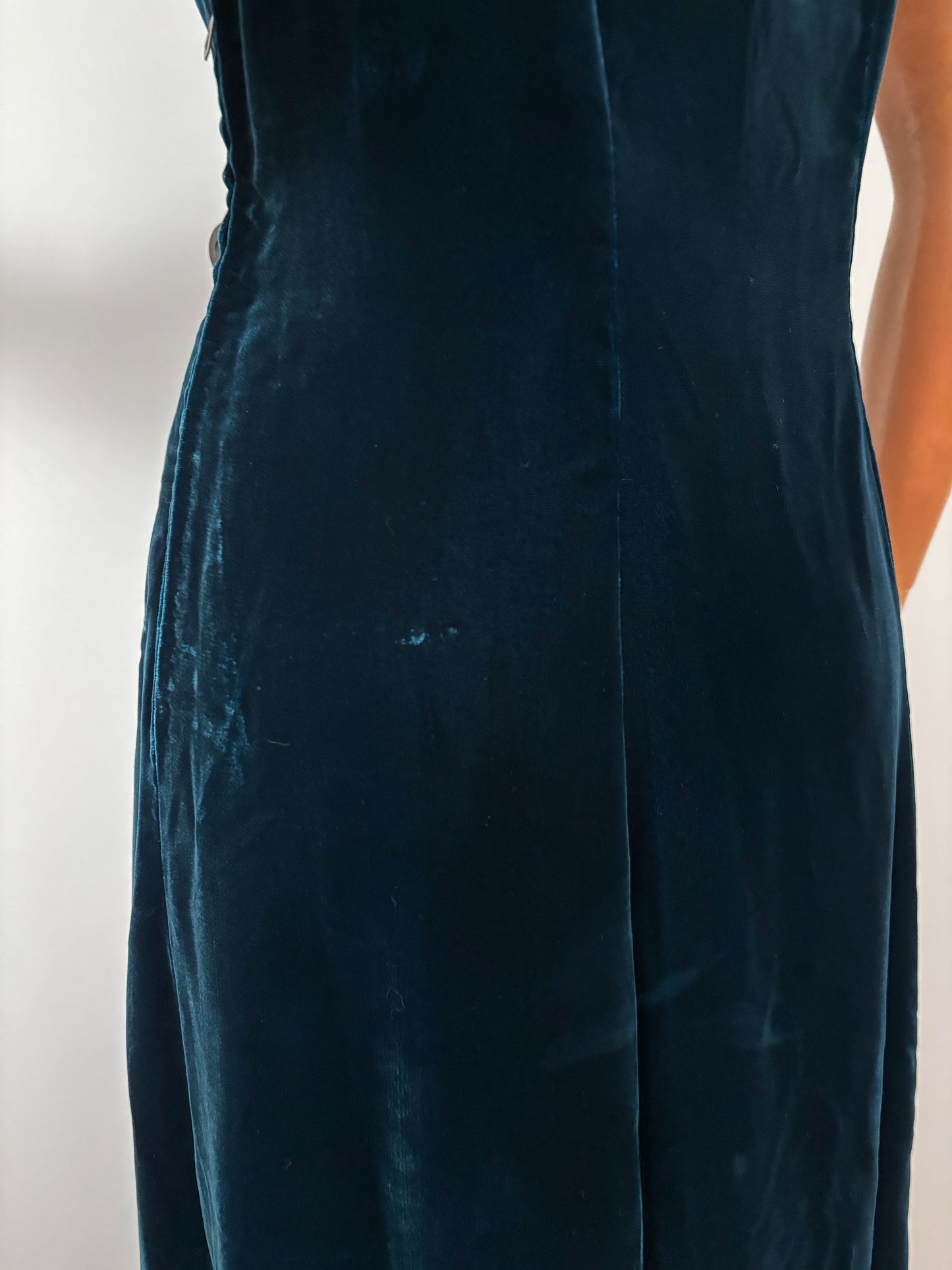 L/XL | 1940s Petrol Velvet Ankle Length Evening Dress