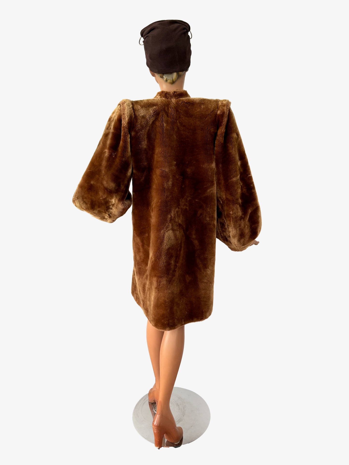 M | 1940s Bronze Mouton Fur Coat with Balloon Sleeves