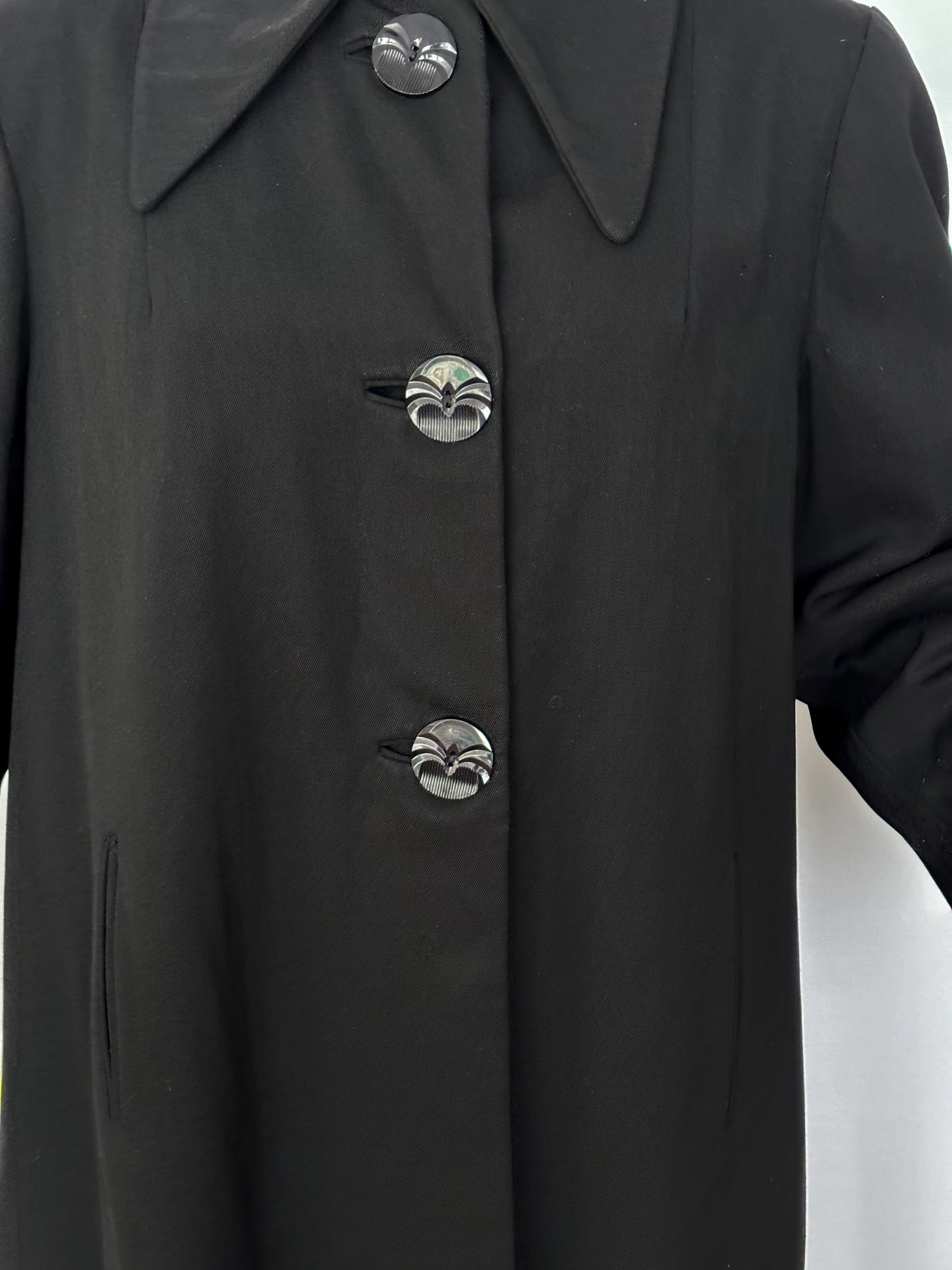 XL/XXL | 1940s Black Wool Gabardine Coat