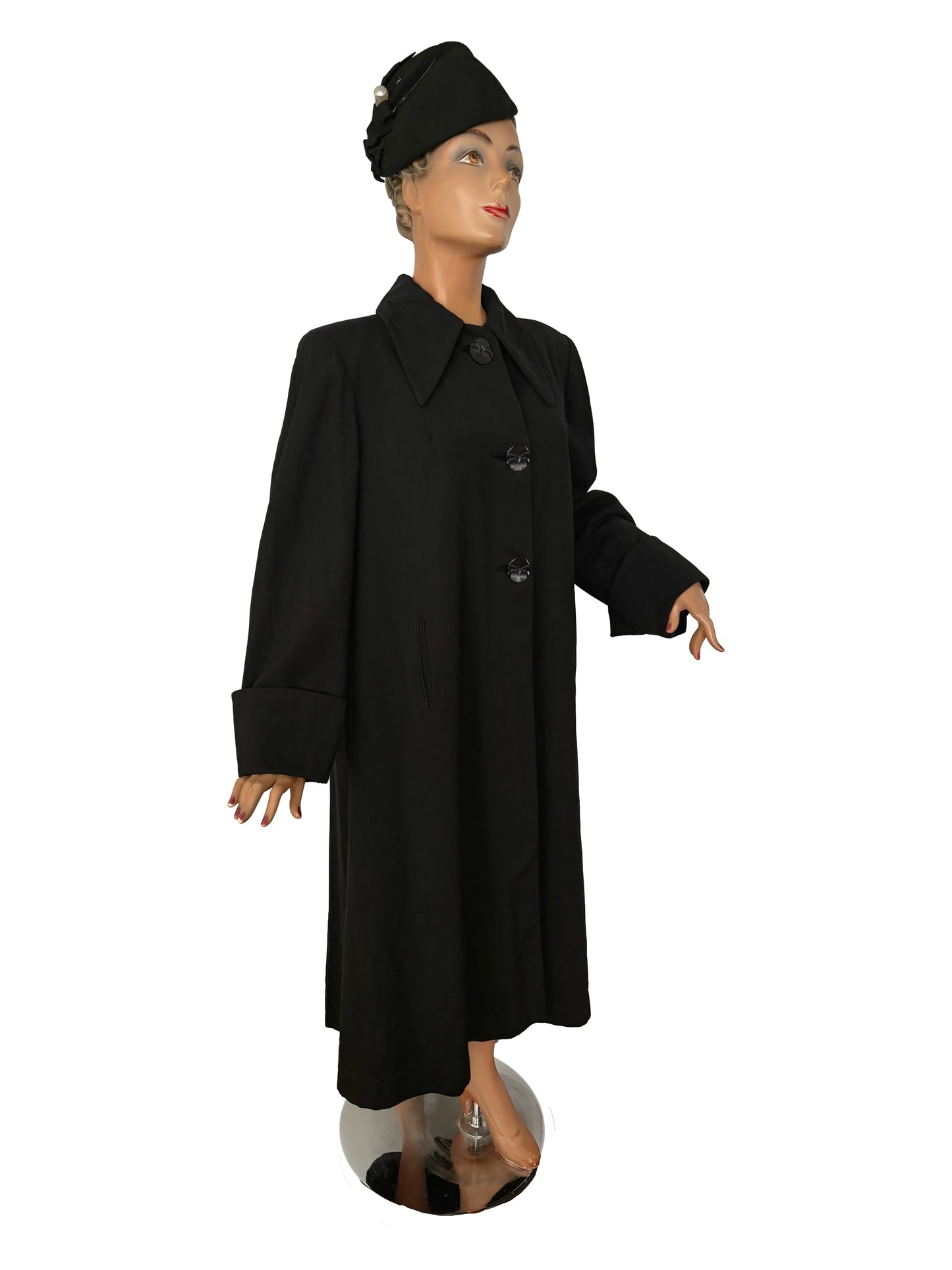XL/XXL | 1940s Black Wool Gabardine Coat