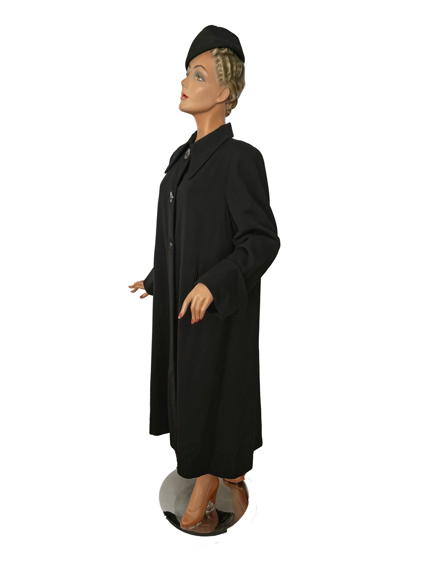 XL/XXL | 1940s Black Wool Gabardine Coat
