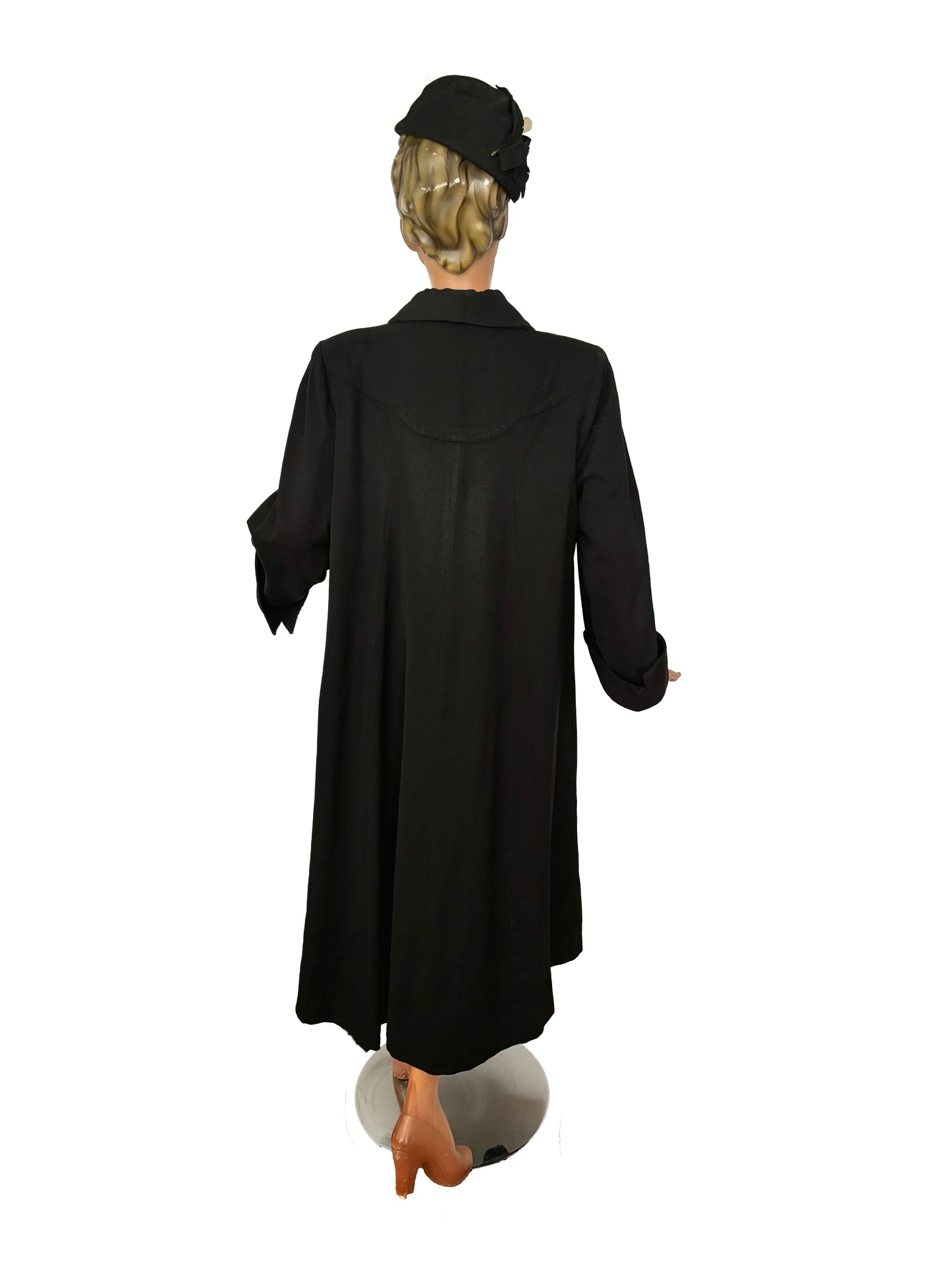 XL/XXL | 1940s Black Wool Gabardine Coat