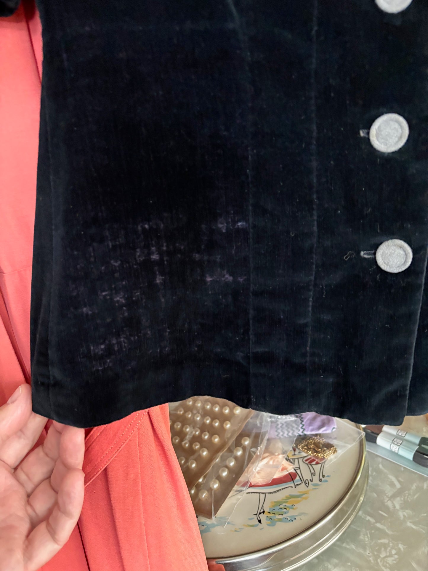 S | 1940s Black Velvet Bow Jacket - wounded