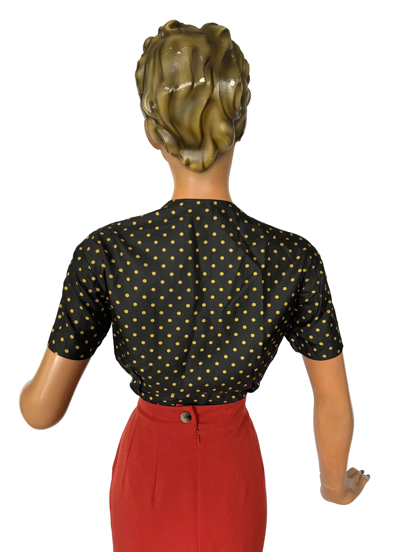 M | 1950s/60s Polkadot Pussy Bow Blouse Lily Scarlet